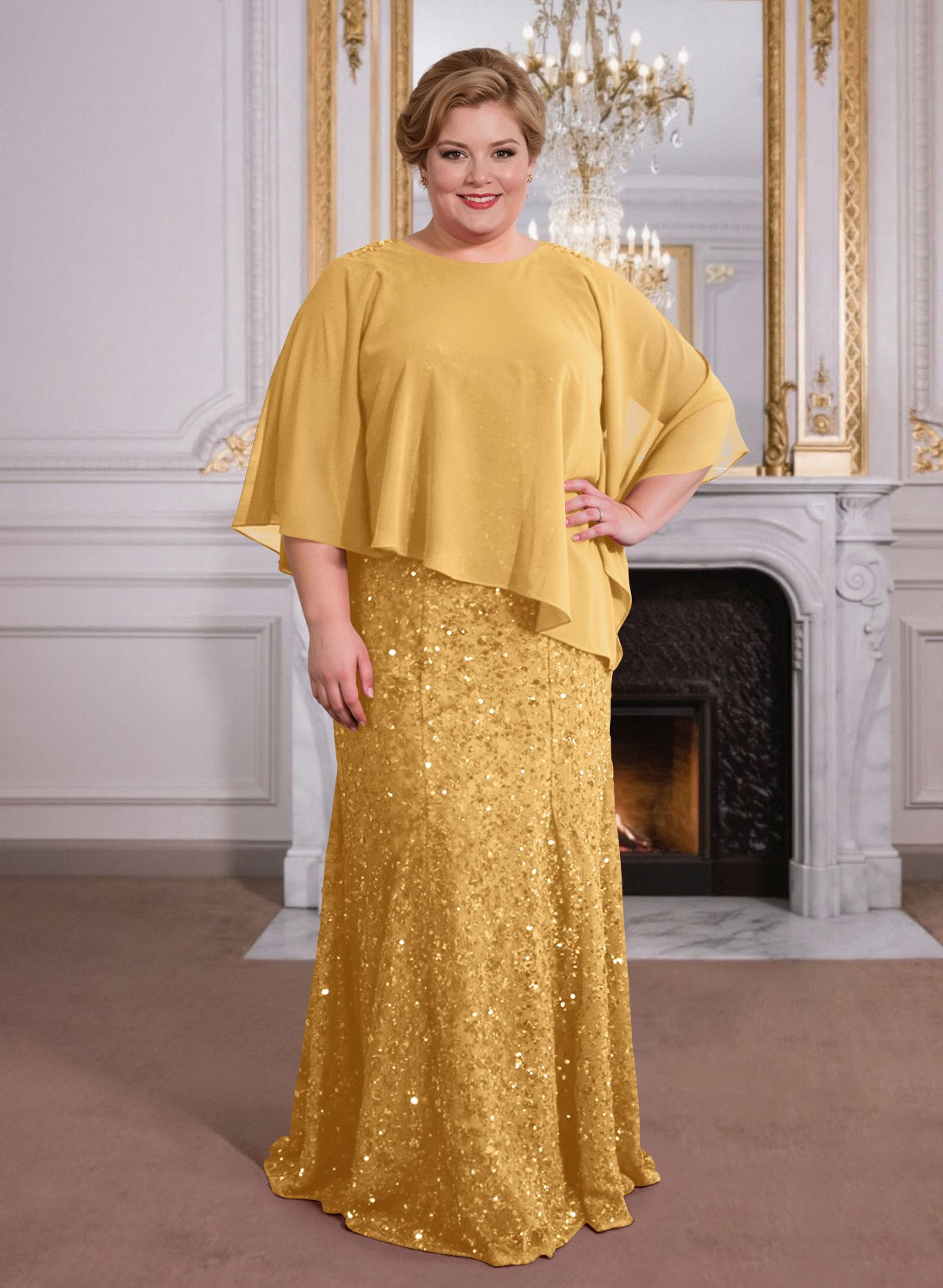 Elegant Floor-Length Chiffon/Sequined Mother Of The Bride Dresses With Beading