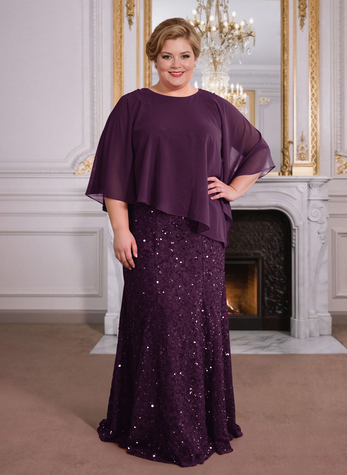 Elegant Floor-Length Chiffon/Sequined Mother Of The Bride Dresses With Beading