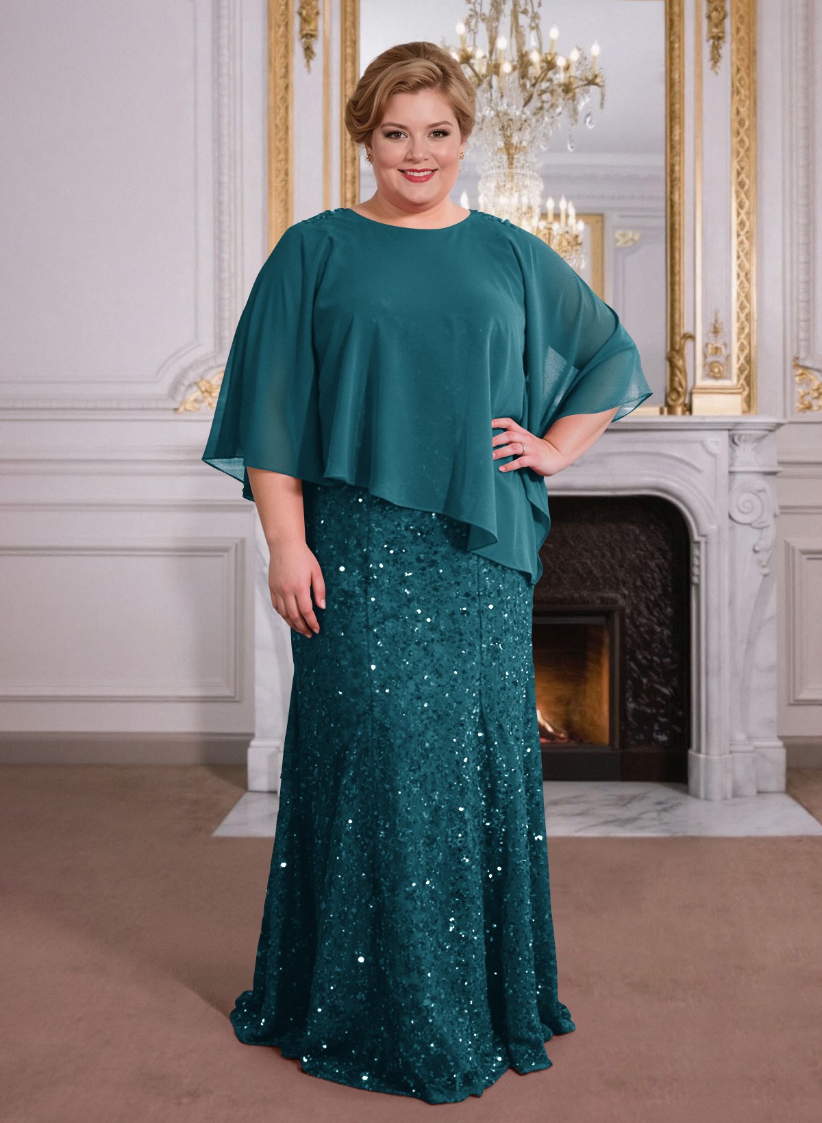 Elegant Floor-Length Chiffon/Sequined Mother Of The Bride Dresses With Beading