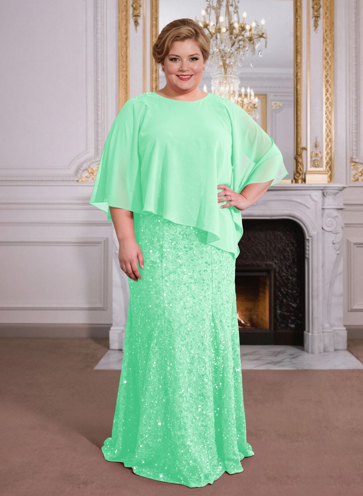 Elegant Floor-Length Chiffon/Sequined Mother Of The Bride Dresses With Beading