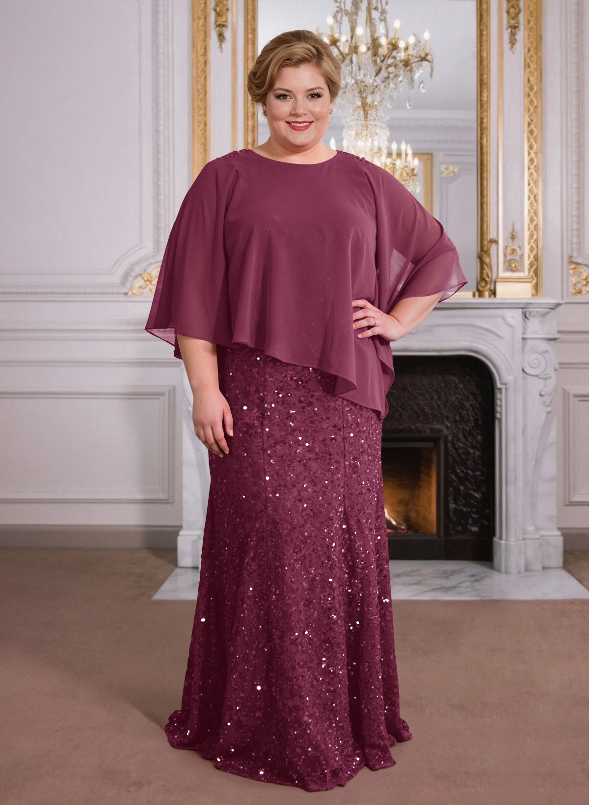 Elegant Floor-Length Chiffon/Sequined Mother Of The Bride Dresses With Beading