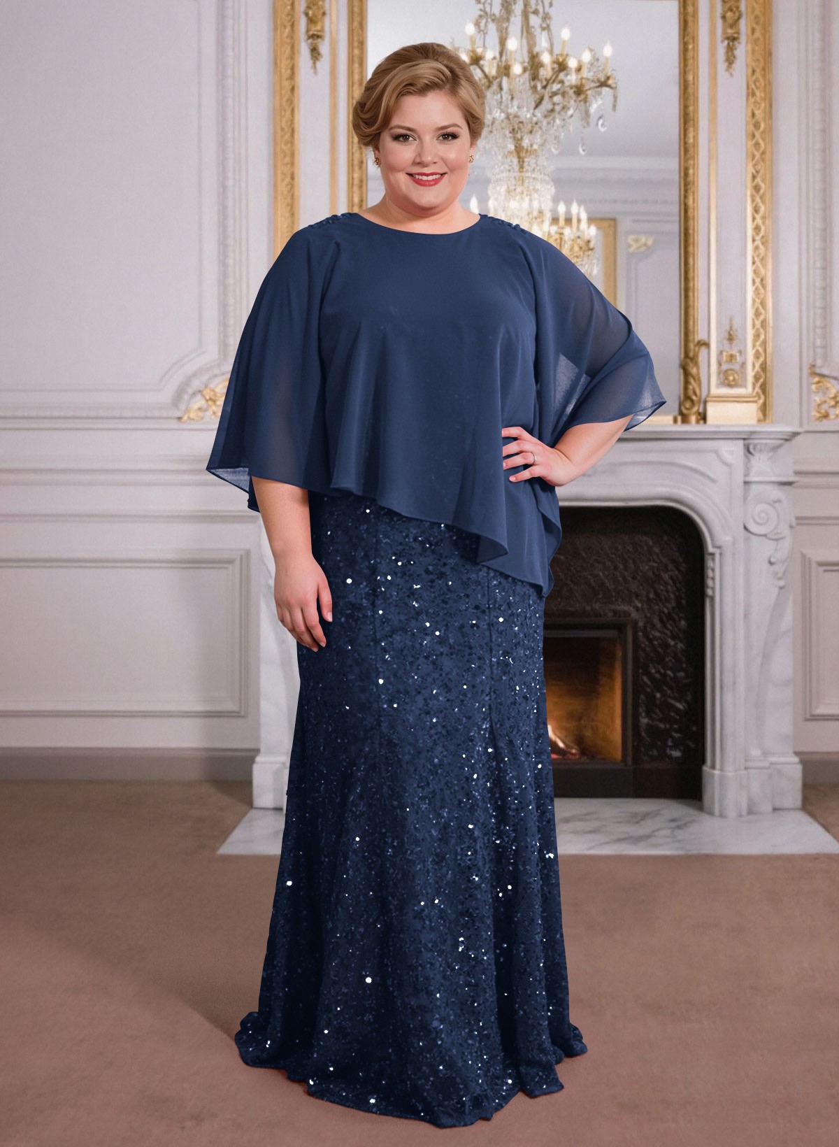 Elegant Floor-Length Chiffon/Sequined Mother Of The Bride Dresses With Beading