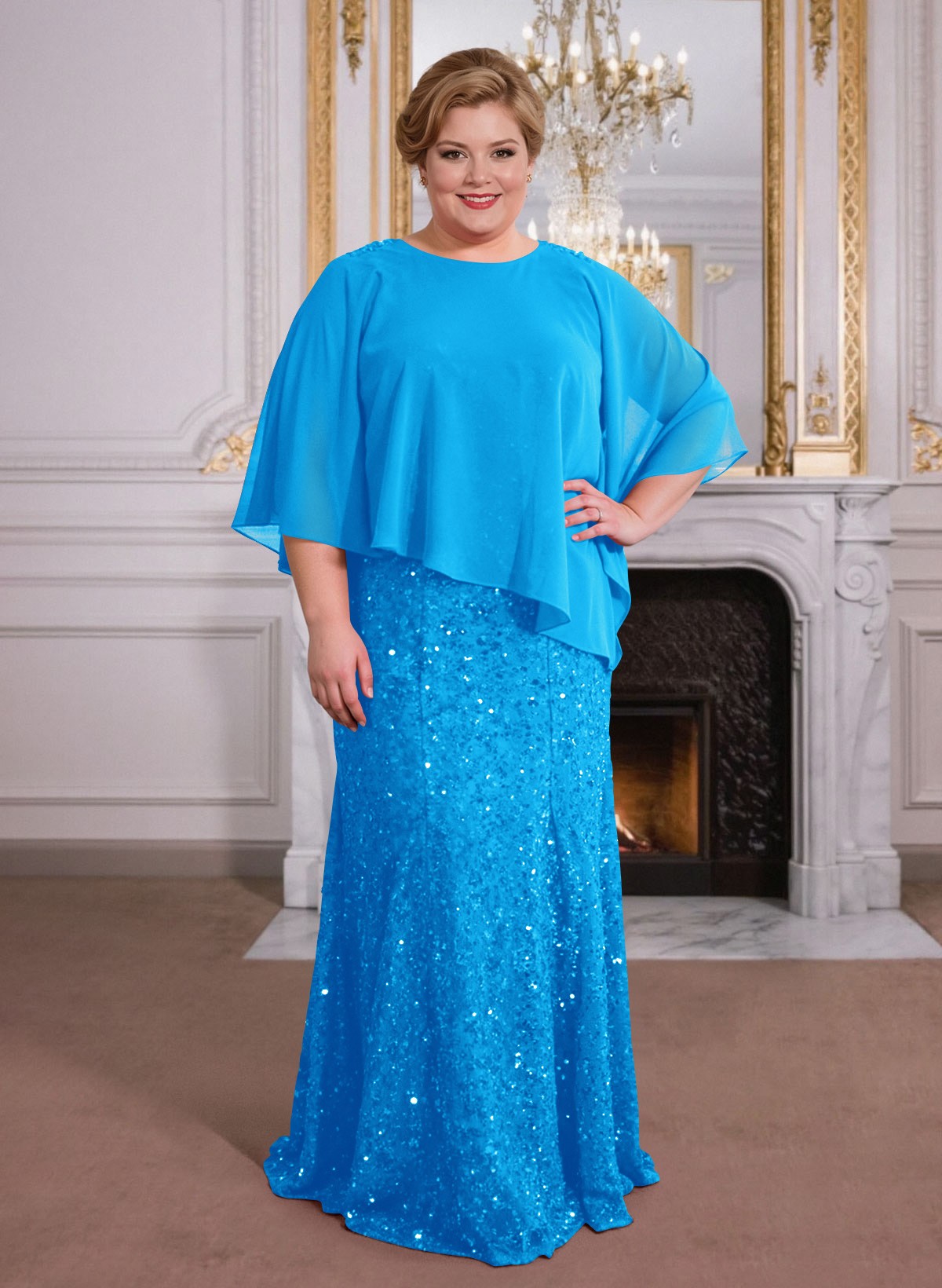 Elegant Floor-Length Chiffon/Sequined Mother Of The Bride Dresses With Beading