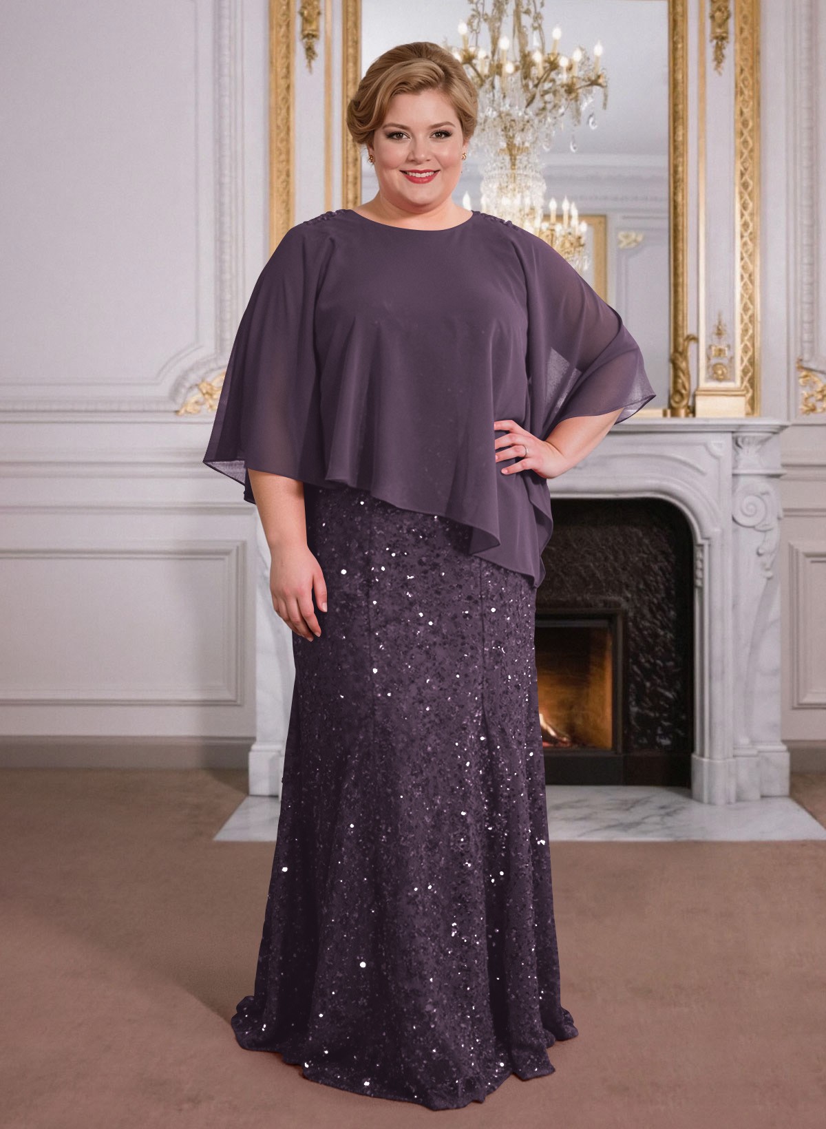 Elegant Floor-Length Chiffon/Sequined Mother Of The Bride Dresses With Beading