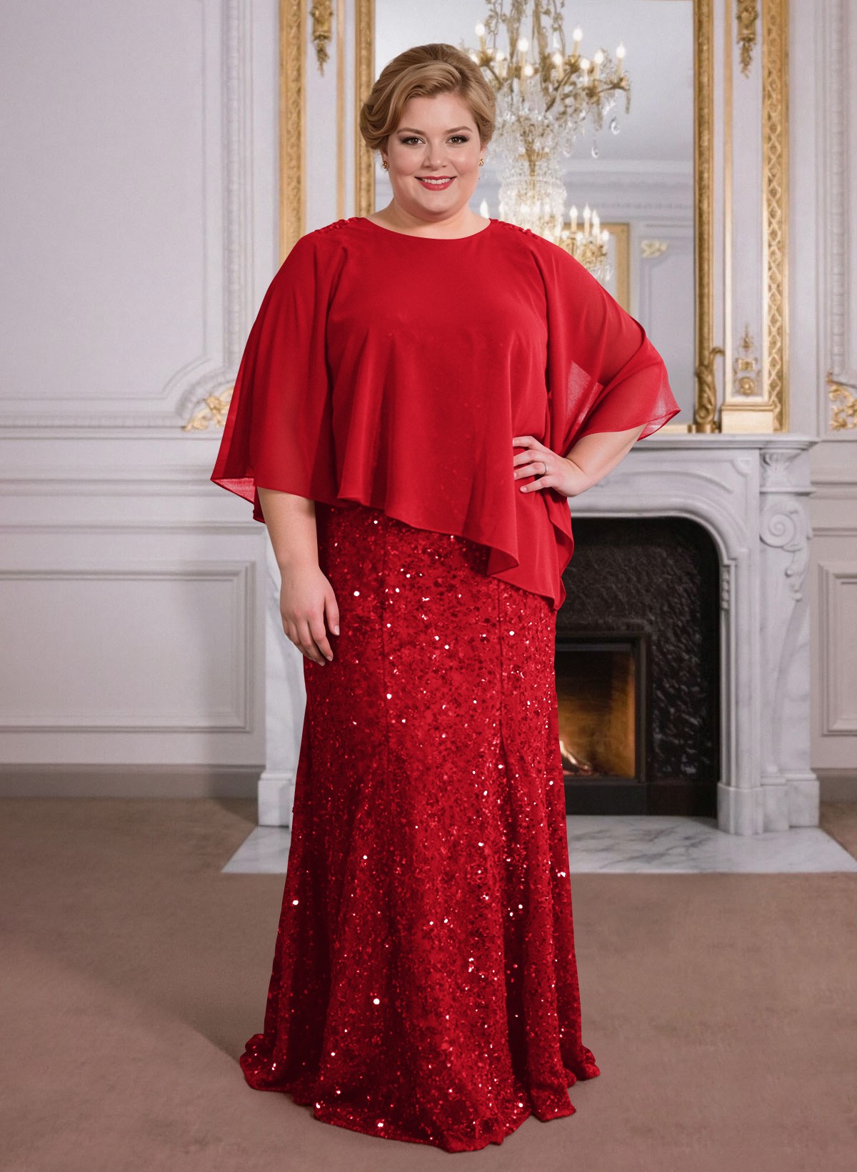 Elegant Floor-Length Chiffon/Sequined Mother Of The Bride Dresses With Beading