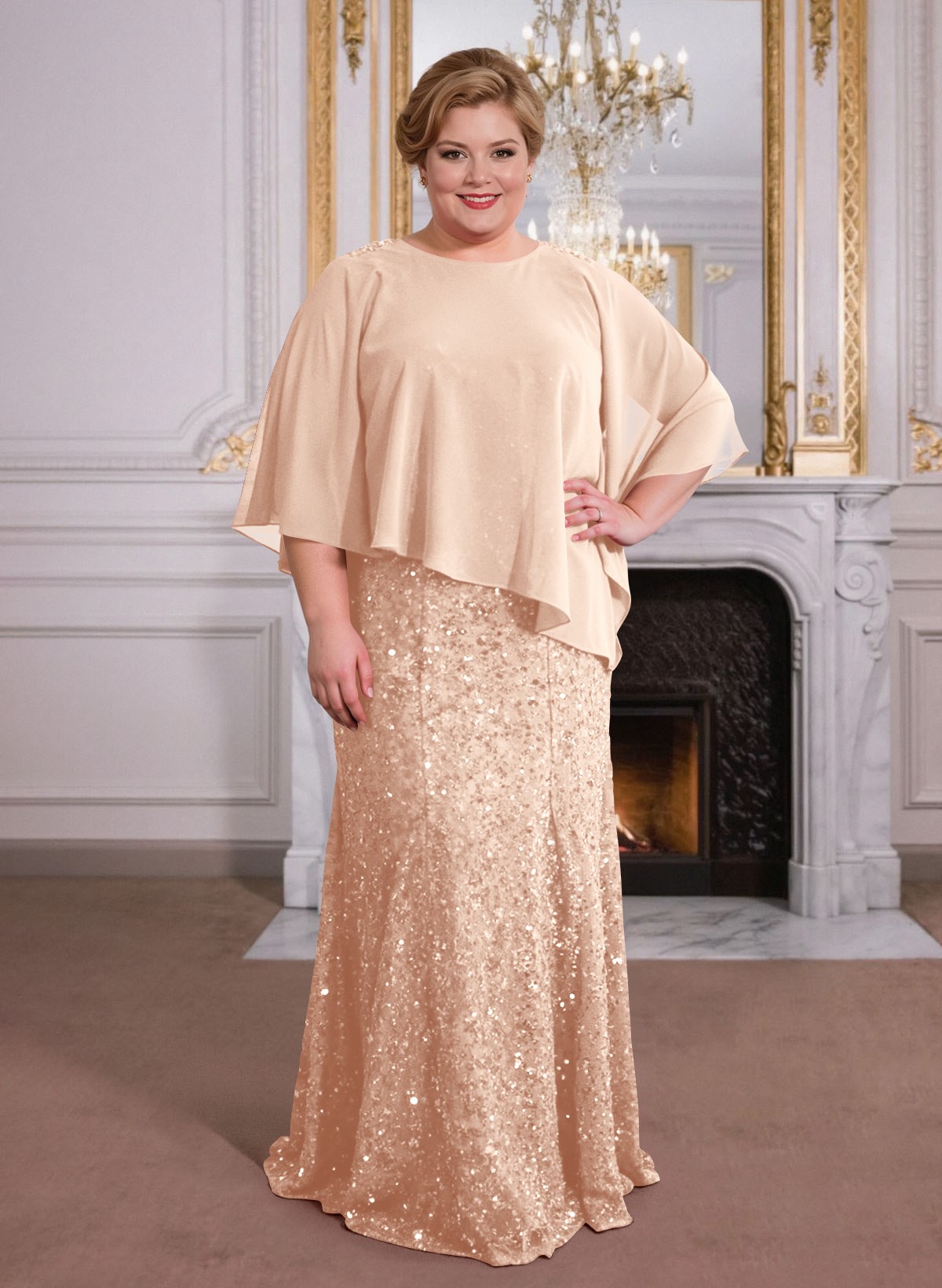 Elegant Floor-Length Chiffon/Sequined Mother Of The Bride Dresses With Beading