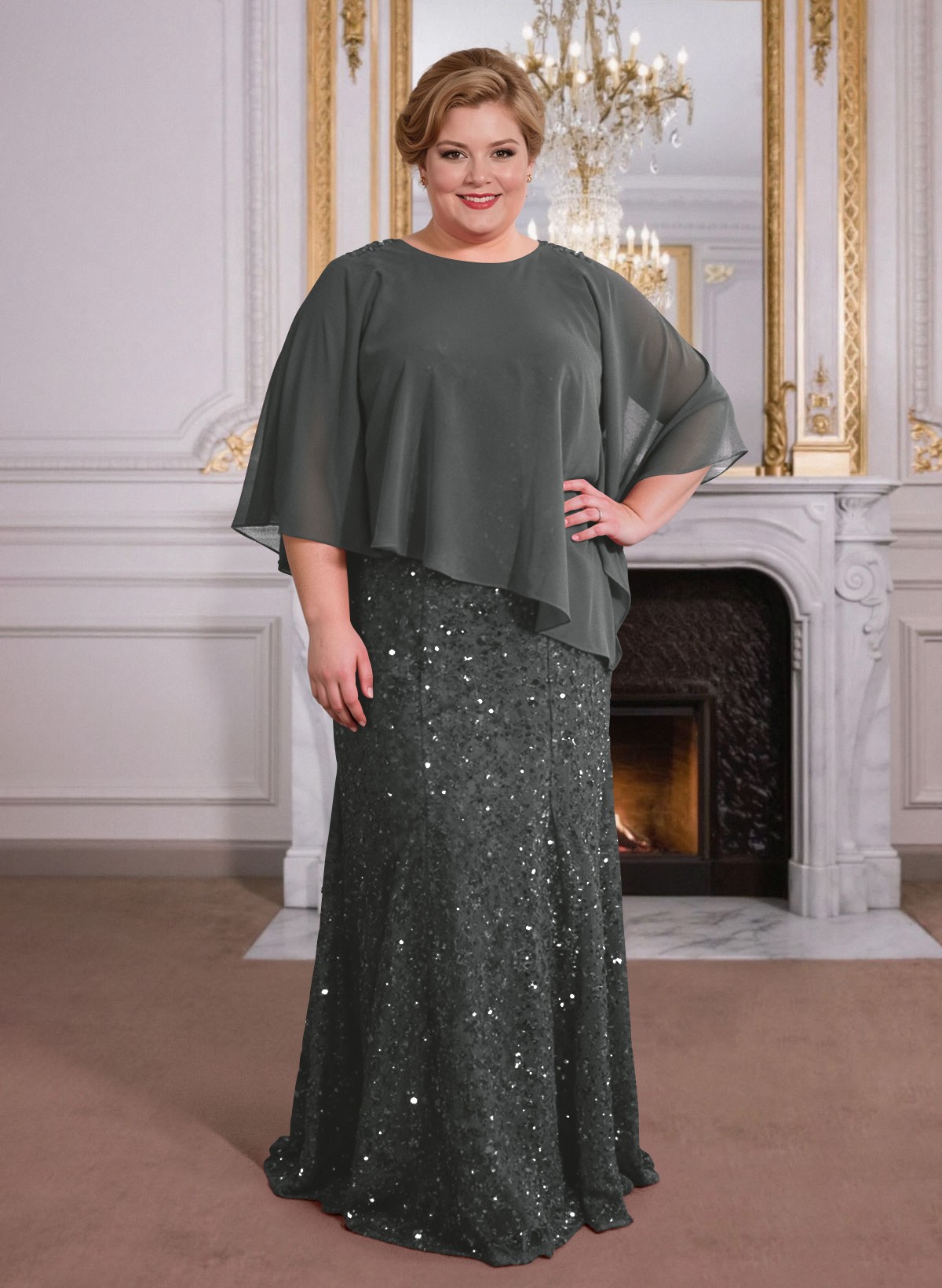 Elegant Floor-Length Chiffon/Sequined Mother Of The Bride Dresses With Beading