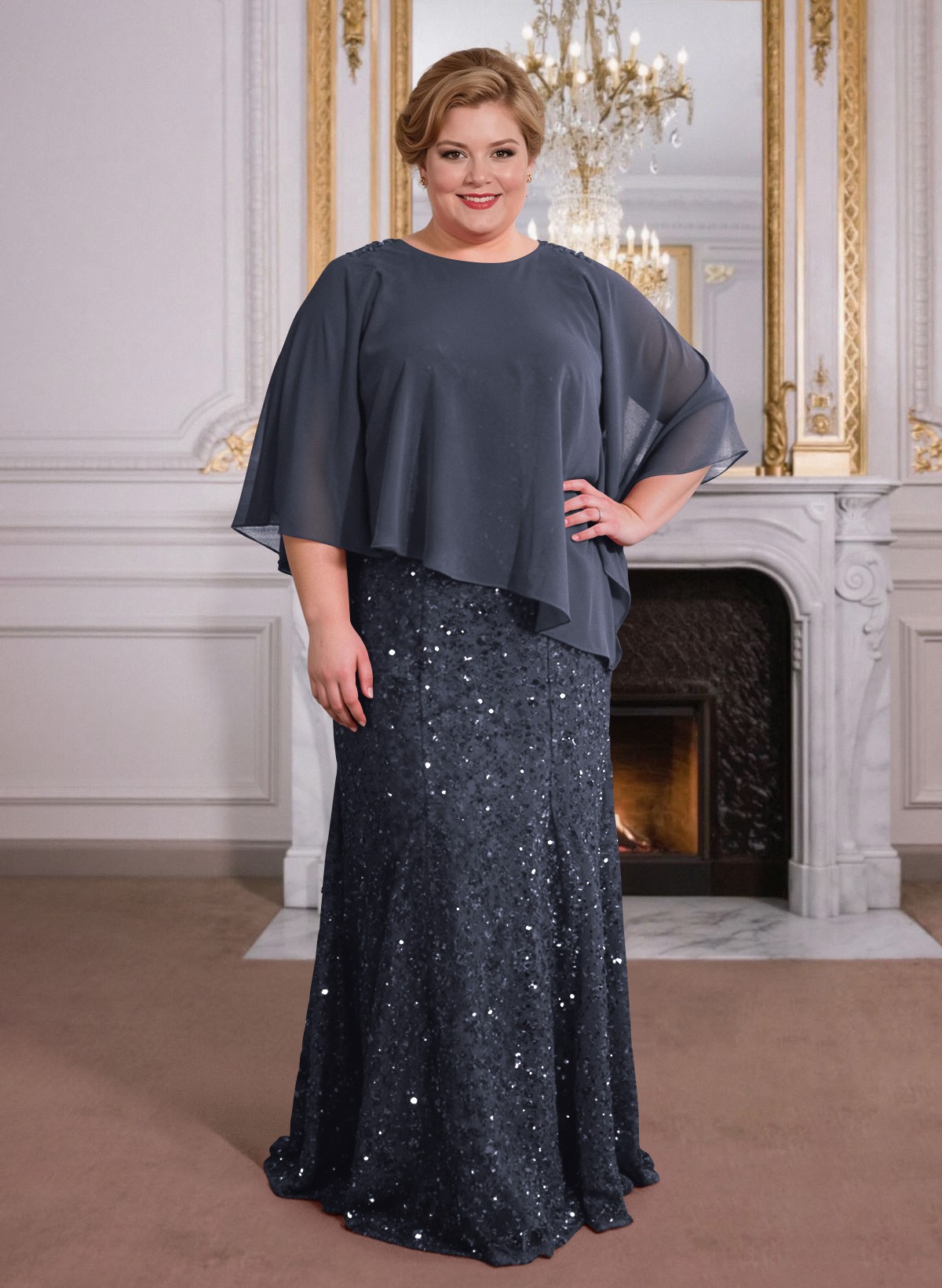 Elegant Floor-Length Chiffon/Sequined Mother Of The Bride Dresses With Beading