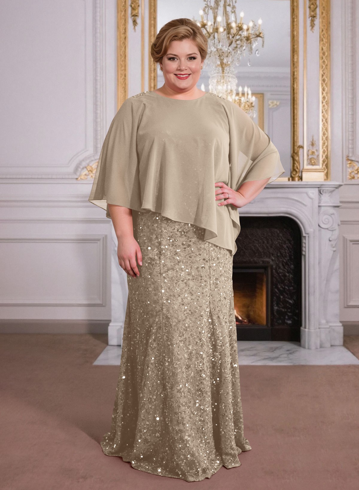 Elegant Floor-Length Chiffon/Sequined Mother Of The Bride Dresses With Beading