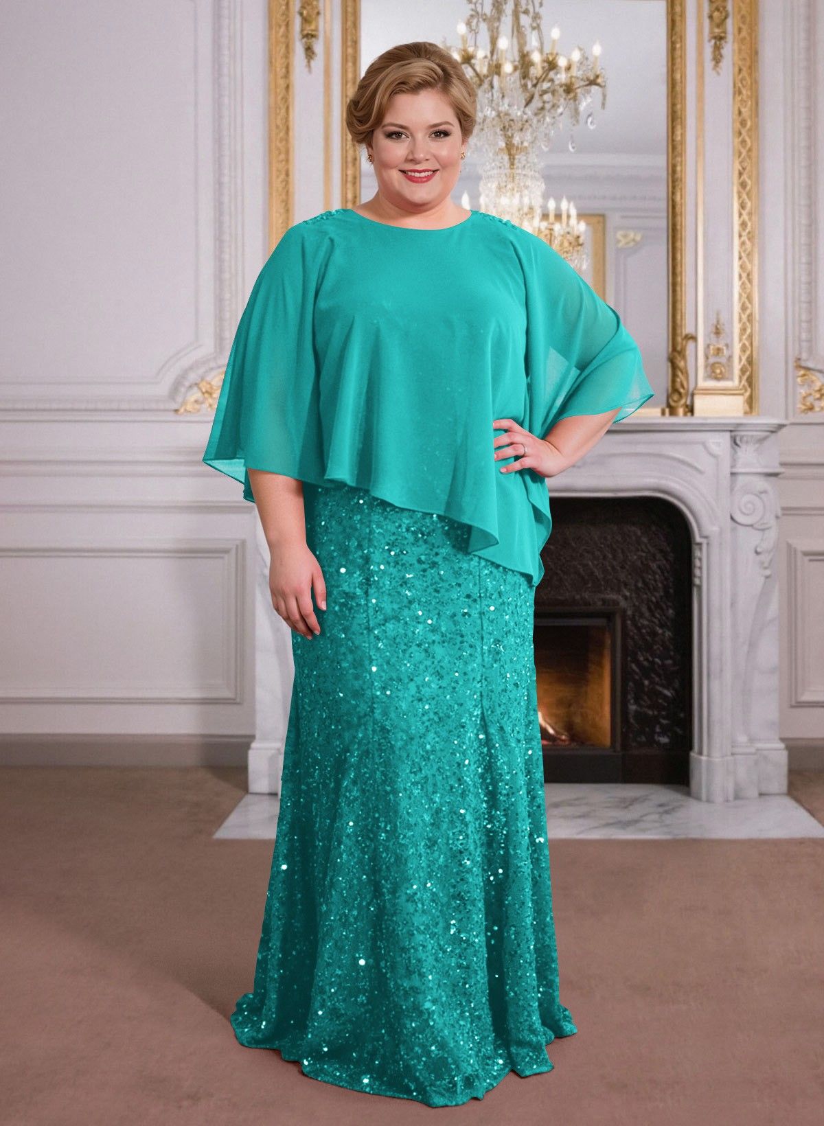 Elegant Floor-Length Chiffon/Sequined Mother Of The Bride Dresses With Beading