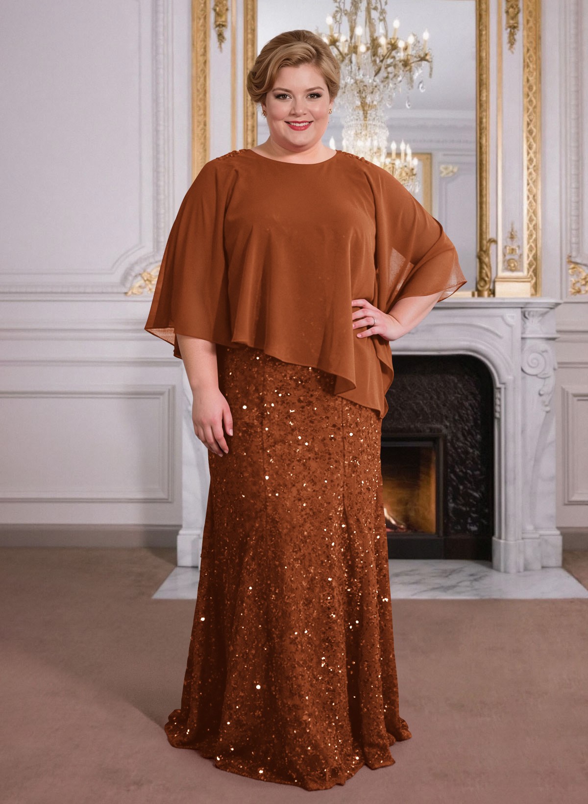Elegant Floor-Length Chiffon/Sequined Mother Of The Bride Dresses With Beading