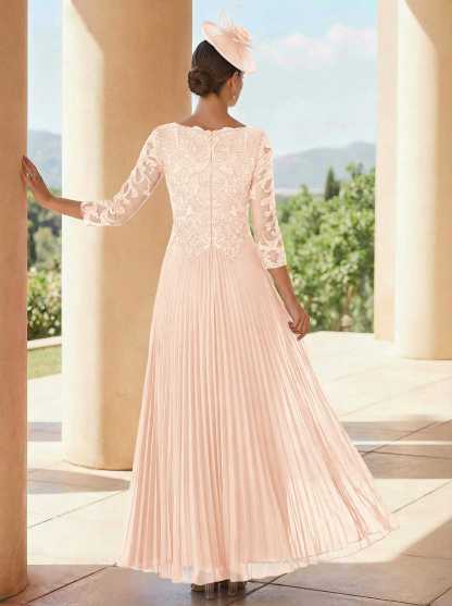 A-Line V-Neck 3/4 Sleeves Ankle-Length Chiffon Mother Of The Bride Dresses With Lace