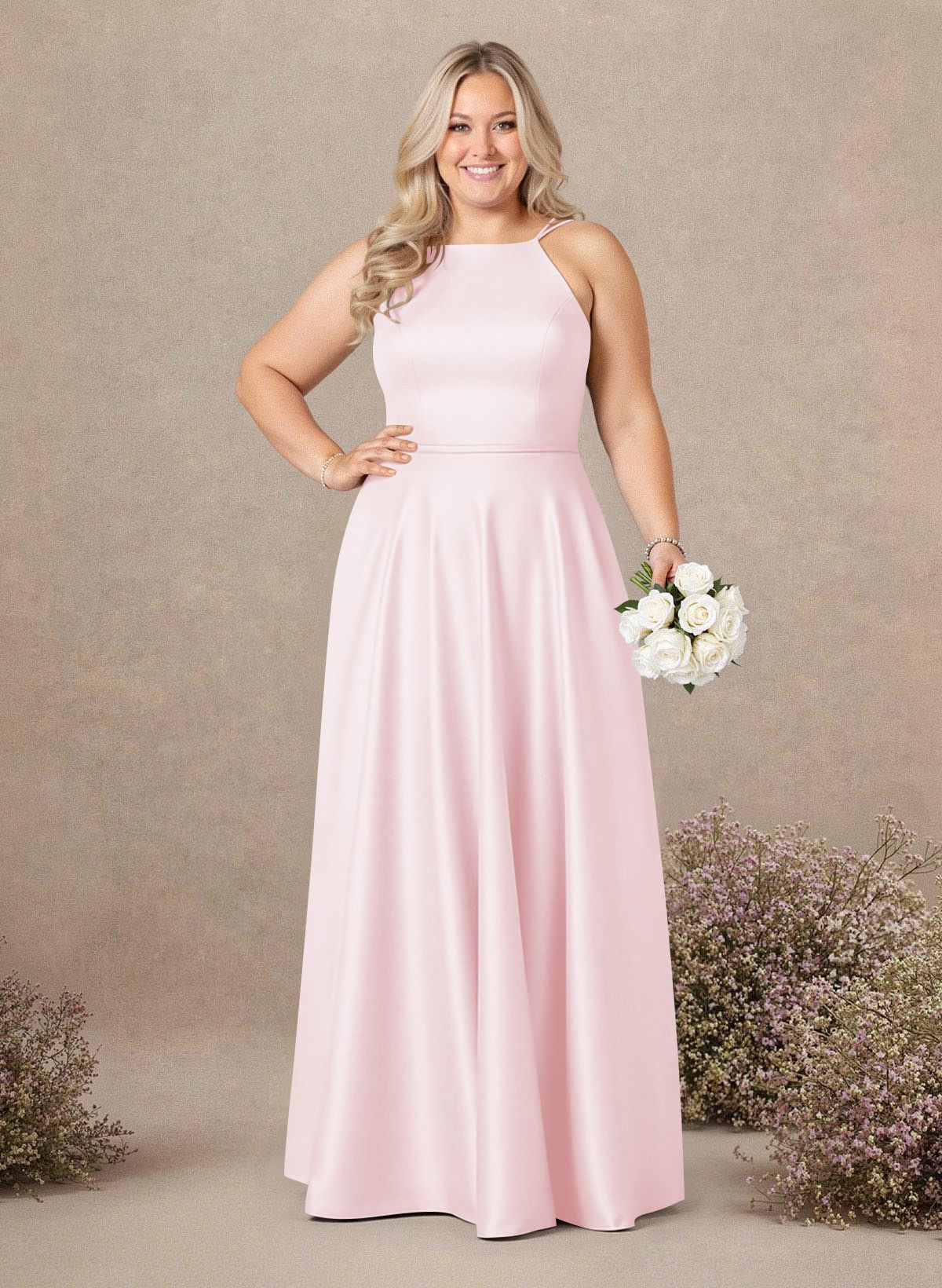 Classic Scoop Neck A-Line Floor-Length Satin Bridesmaid Dresses, product image 230