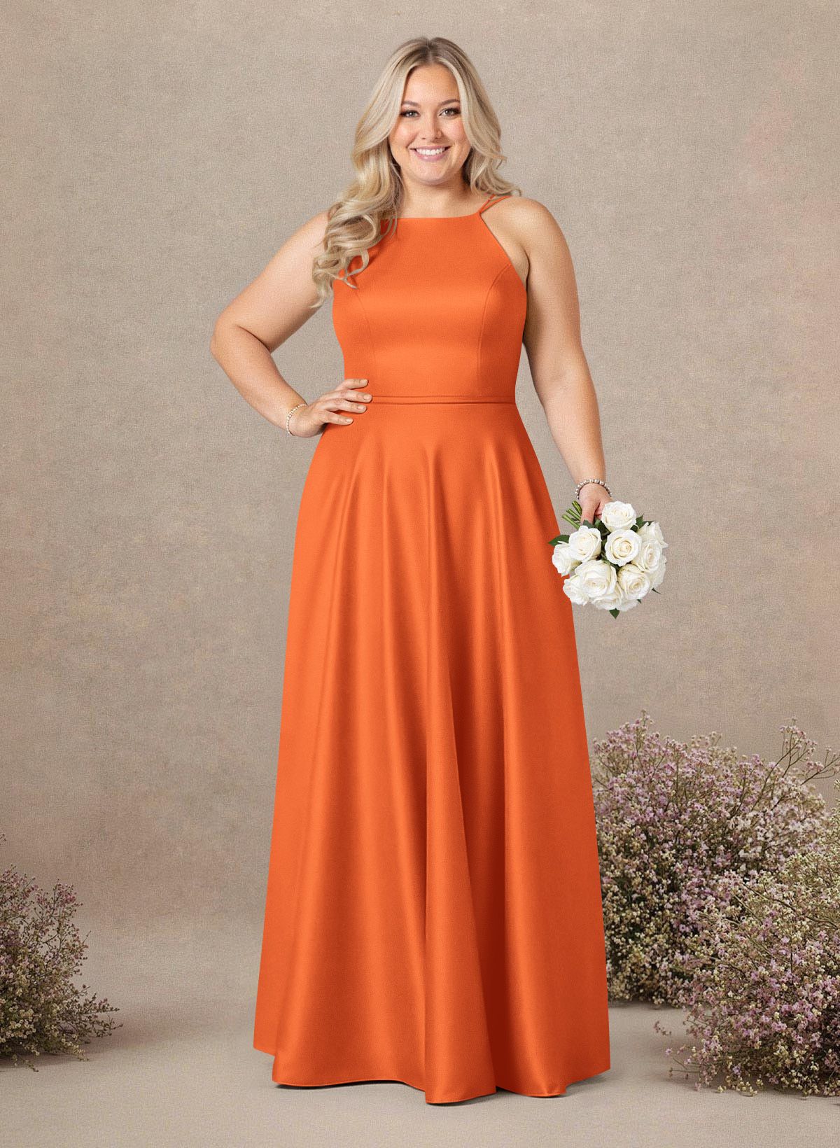 Classic Scoop Neck A-Line Floor-Length Satin Bridesmaid Dresses, product image 152