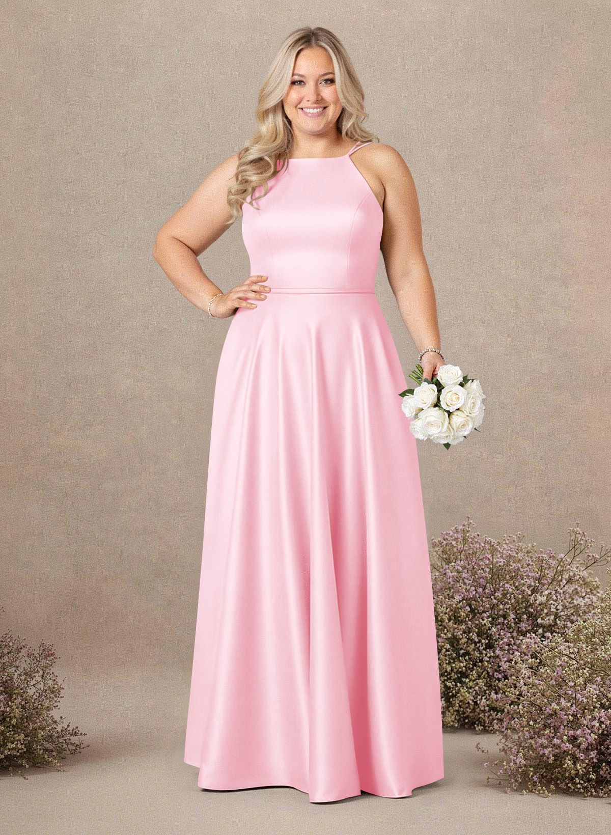 Classic Scoop Neck A-Line Floor-Length Satin Bridesmaid Dresses, product image 228