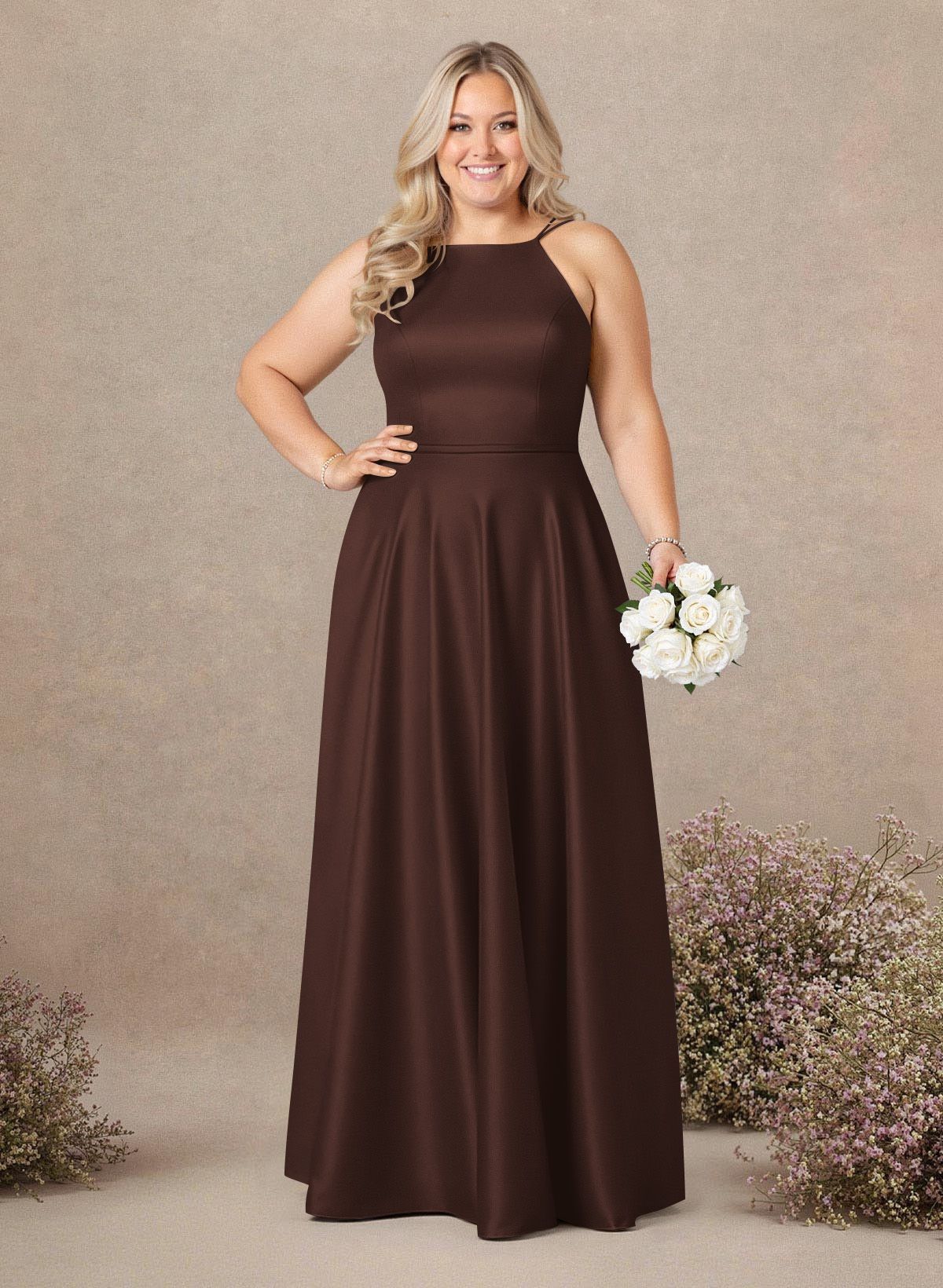 Classic Scoop Neck A-Line Floor-Length Satin Bridesmaid Dresses, product image 176