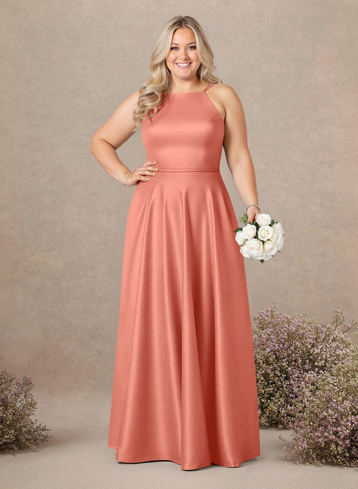 Classic Scoop Neck A-Line Floor-Length Satin Bridesmaid Dresses, product image 232