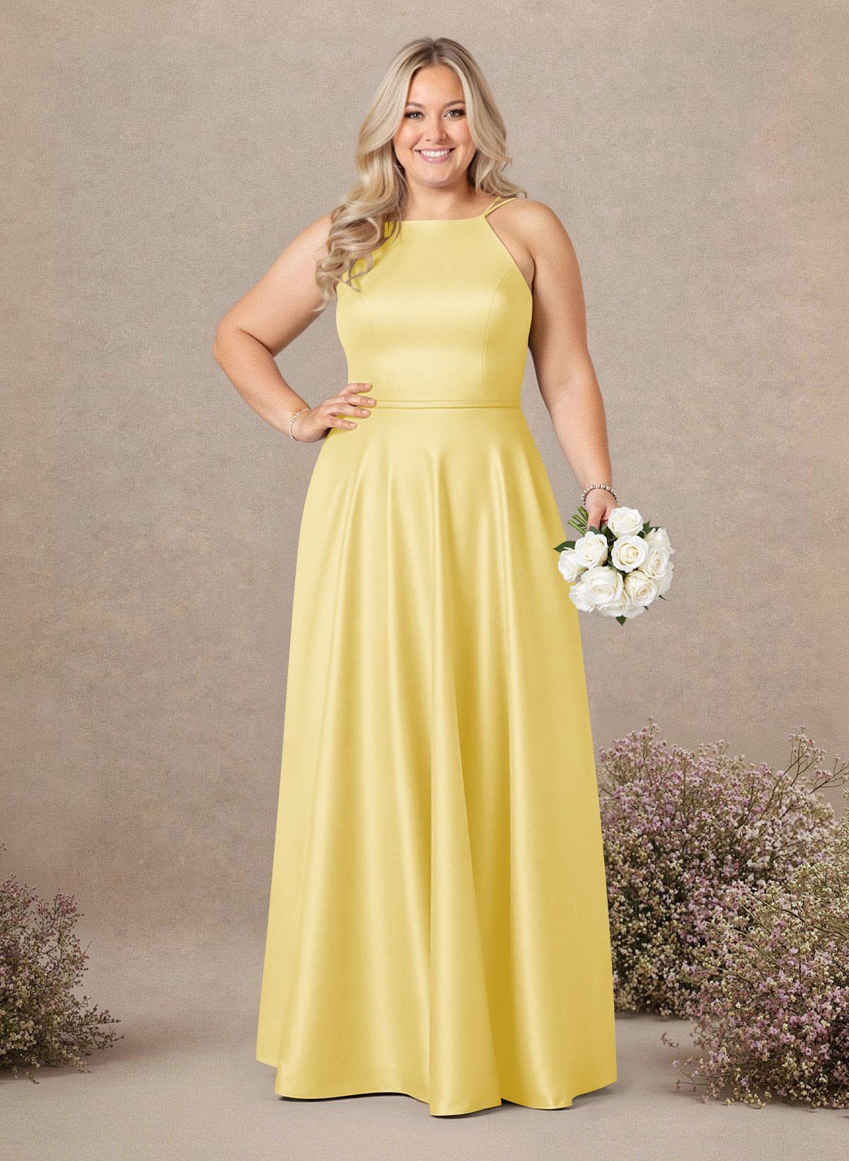 Classic Scoop Neck A-Line Floor-Length Satin Bridesmaid Dresses, product image 184