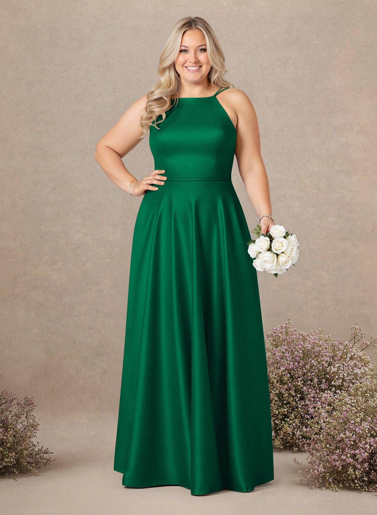 Classic Scoop Neck A-Line Floor-Length Satin Bridesmaid Dresses, product image 204