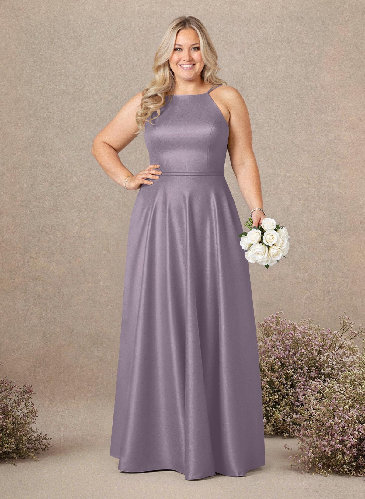 Classic Scoop Neck A-Line Floor-Length Satin Bridesmaid Dresses, product image 226
