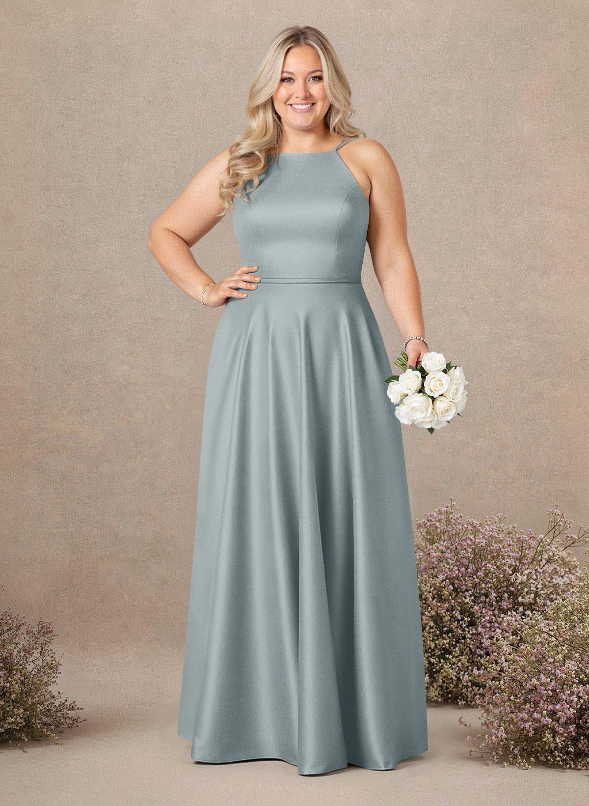 Classic Scoop Neck A-Line Floor-Length Satin Bridesmaid Dresses, product image 272