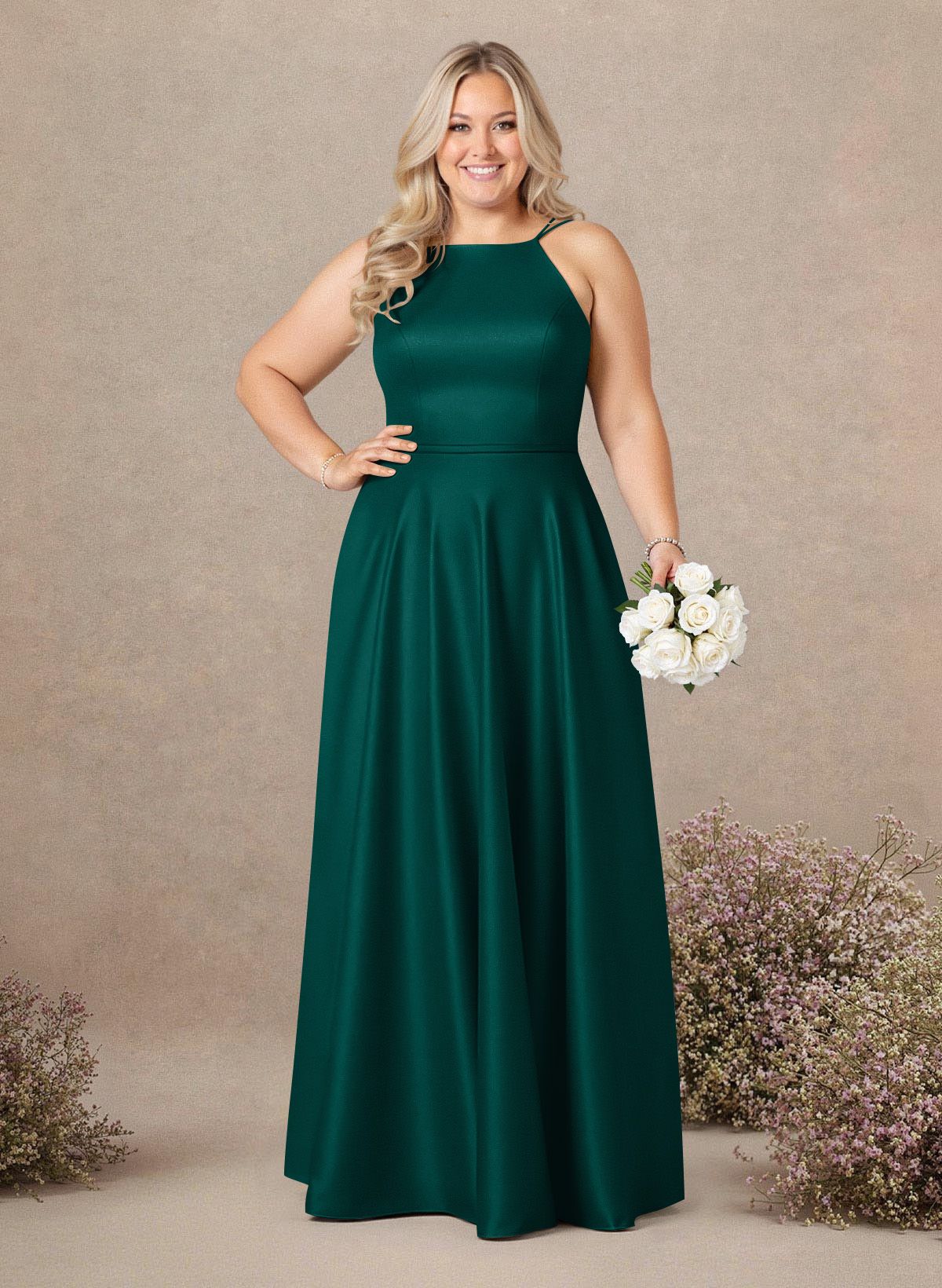 Classic Scoop Neck A-Line Floor-Length Satin Bridesmaid Dresses, product image 150
