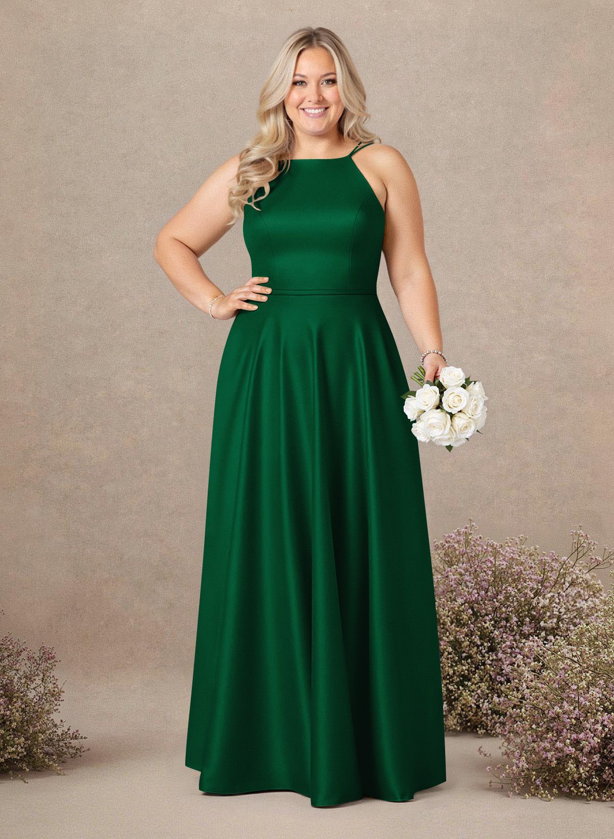 Classic Scoop Neck A-Line Floor-Length Satin Bridesmaid Dresses, product image 156
