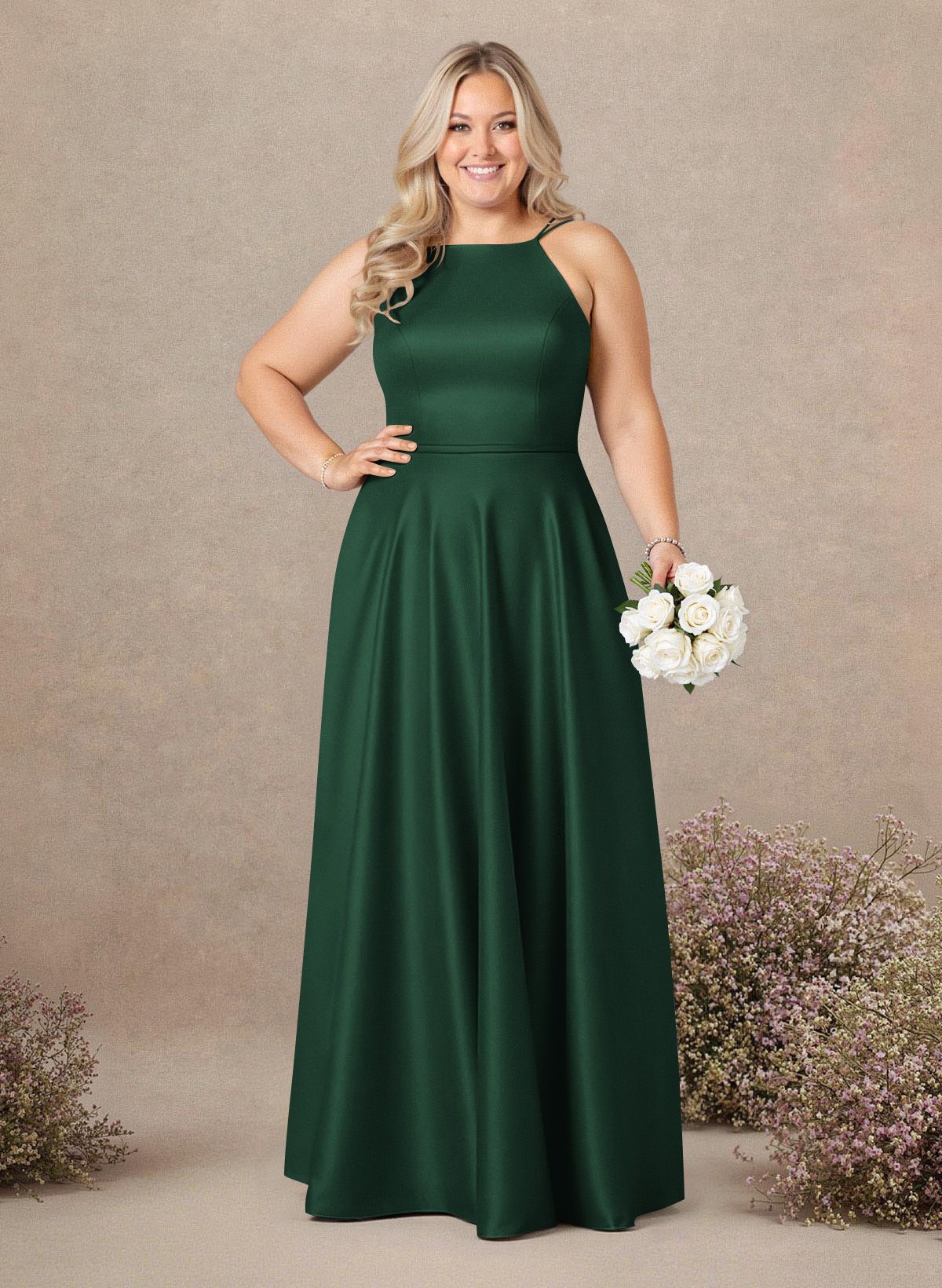 Classic Scoop Neck A-Line Floor-Length Satin Bridesmaid Dresses, product image 202