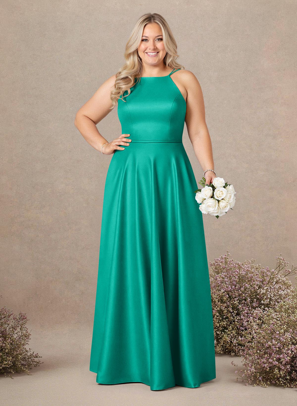 Classic Scoop Neck A-Line Floor-Length Satin Bridesmaid Dresses, product image 198