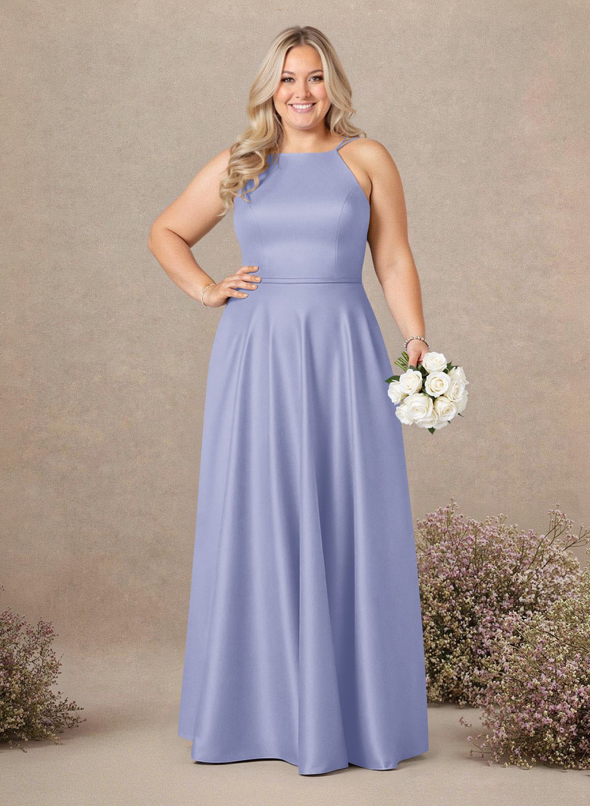 Classic Scoop Neck A-Line Floor-Length Satin Bridesmaid Dresses, product image 216