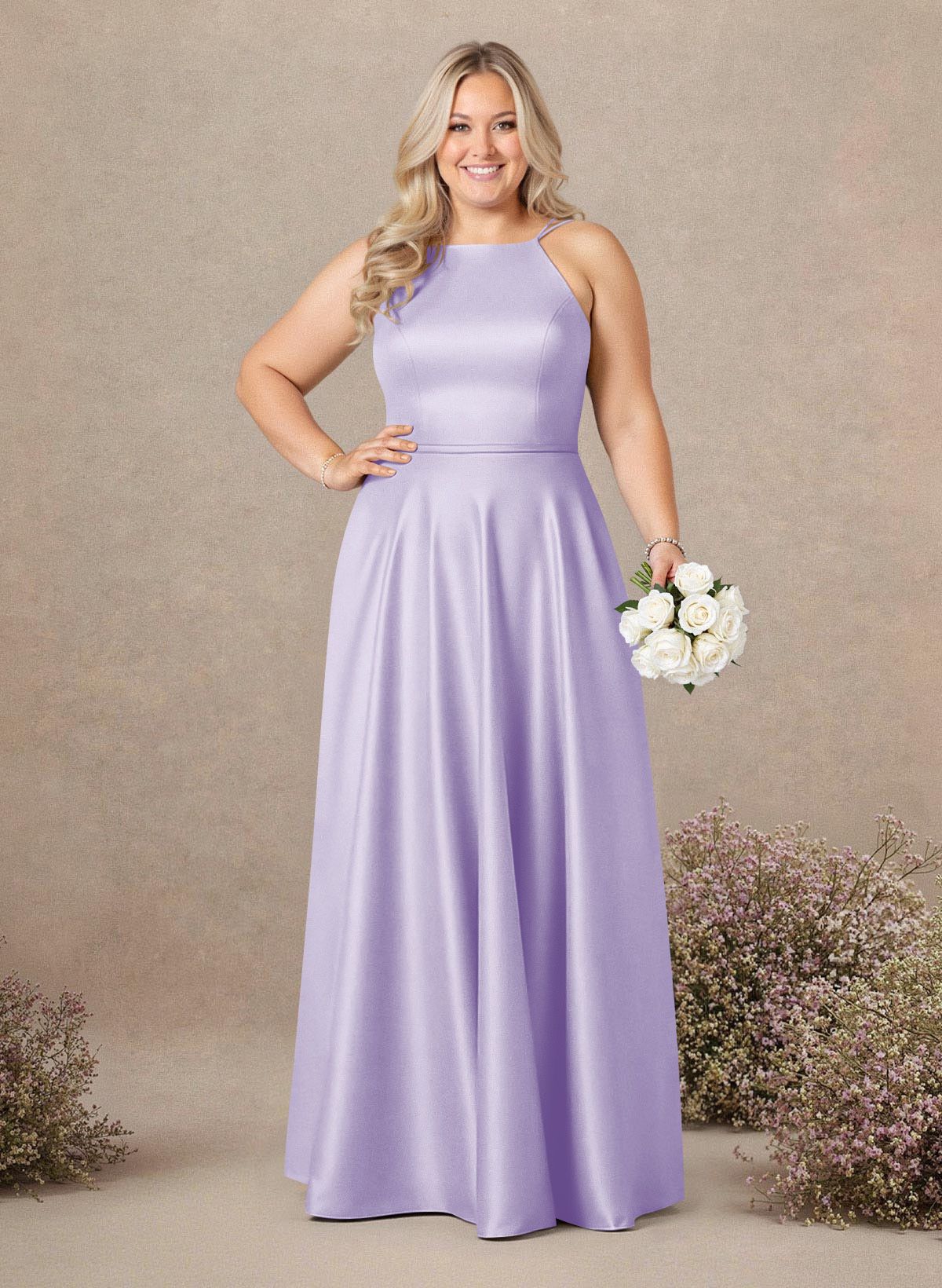 Classic Scoop Neck A-Line Floor-Length Satin Bridesmaid Dresses, product image 218