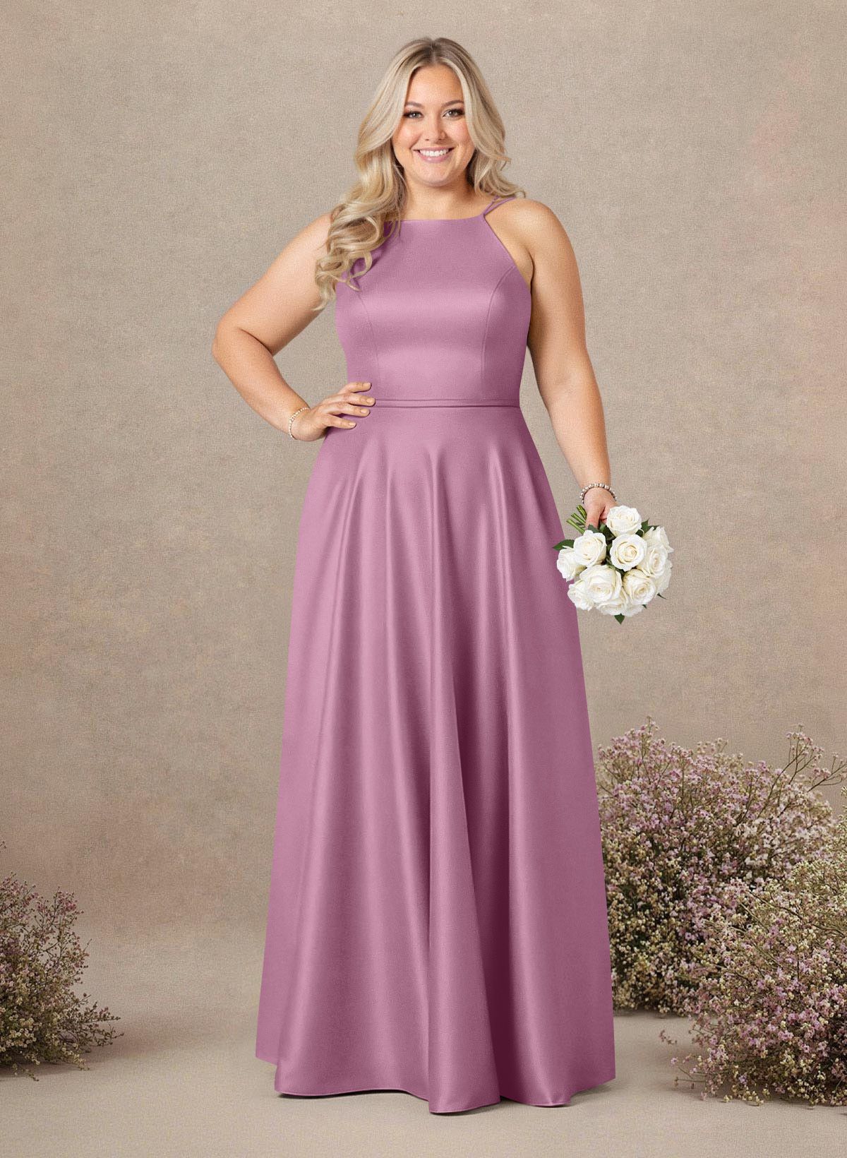 Classic Scoop Neck A-Line Floor-Length Satin Bridesmaid Dresses, product image 220