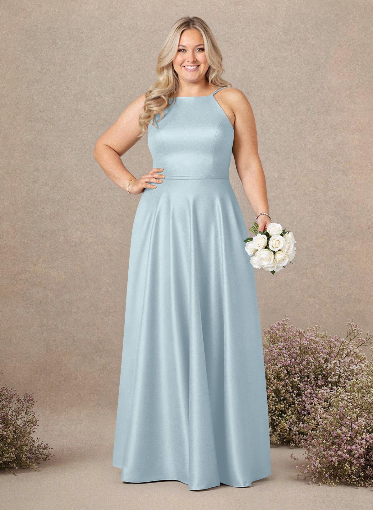 Classic Scoop Neck A-Line Floor-Length Satin Bridesmaid Dresses, product image 256