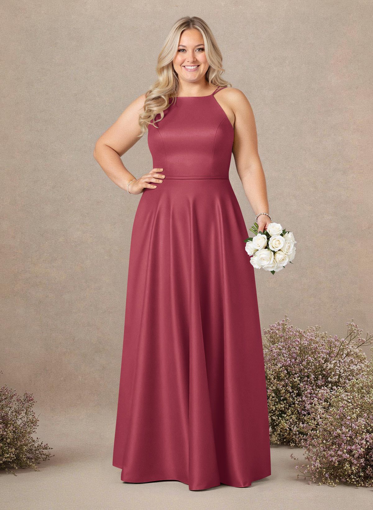 Classic Scoop Neck A-Line Floor-Length Satin Bridesmaid Dresses, product image 248