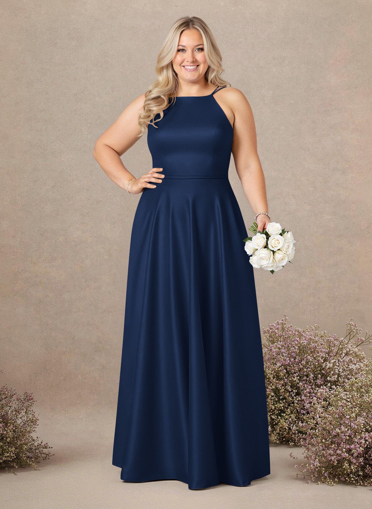 Classic Scoop Neck A-Line Floor-Length Satin Bridesmaid Dresses, product image 274