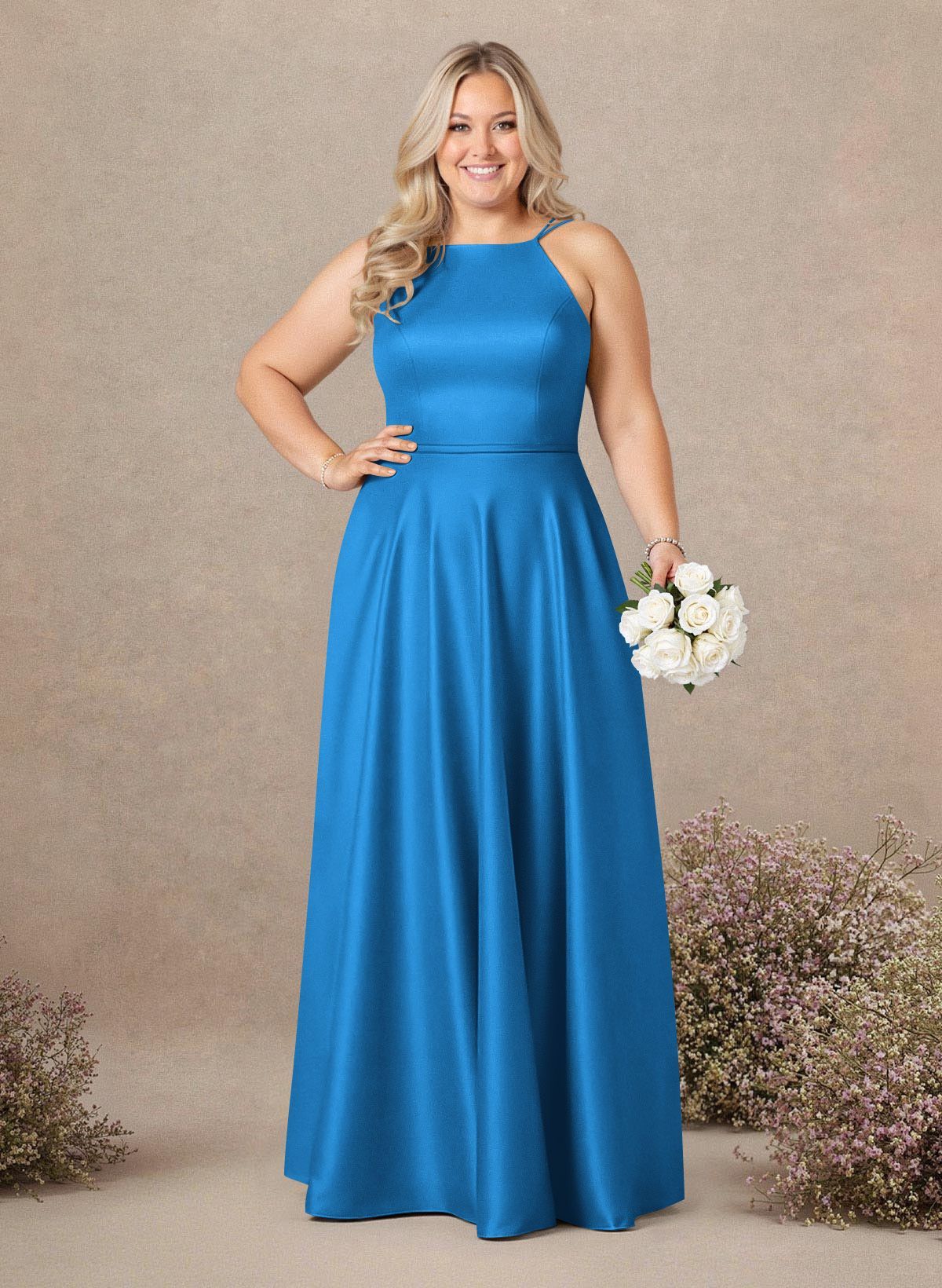 Classic Scoop Neck A-Line Floor-Length Satin Bridesmaid Dresses, product image 262