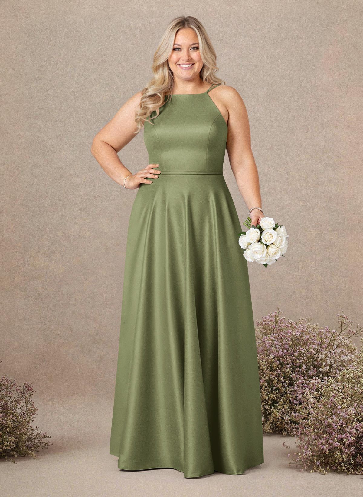 Classic Scoop Neck A-Line Floor-Length Satin Bridesmaid Dresses, product image 160