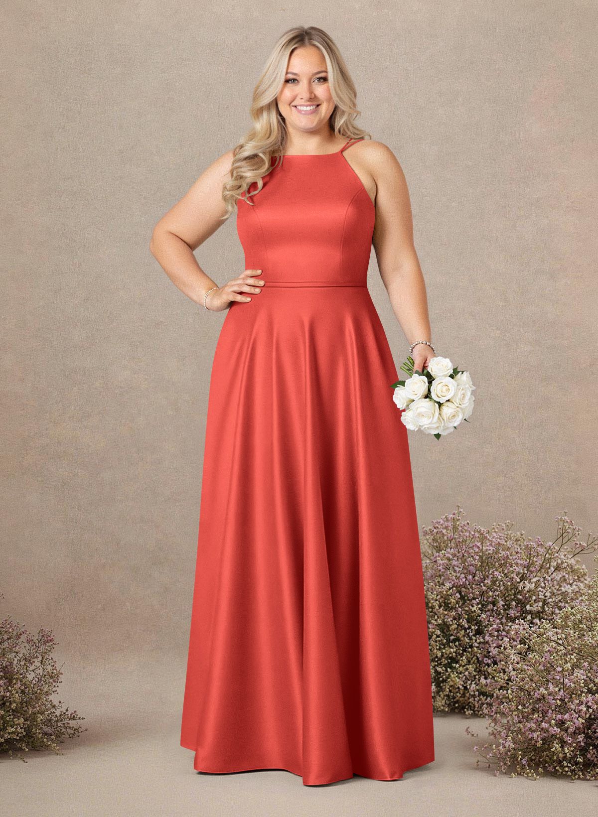 Classic Scoop Neck A-Line Floor-Length Satin Bridesmaid Dresses, product image 178
