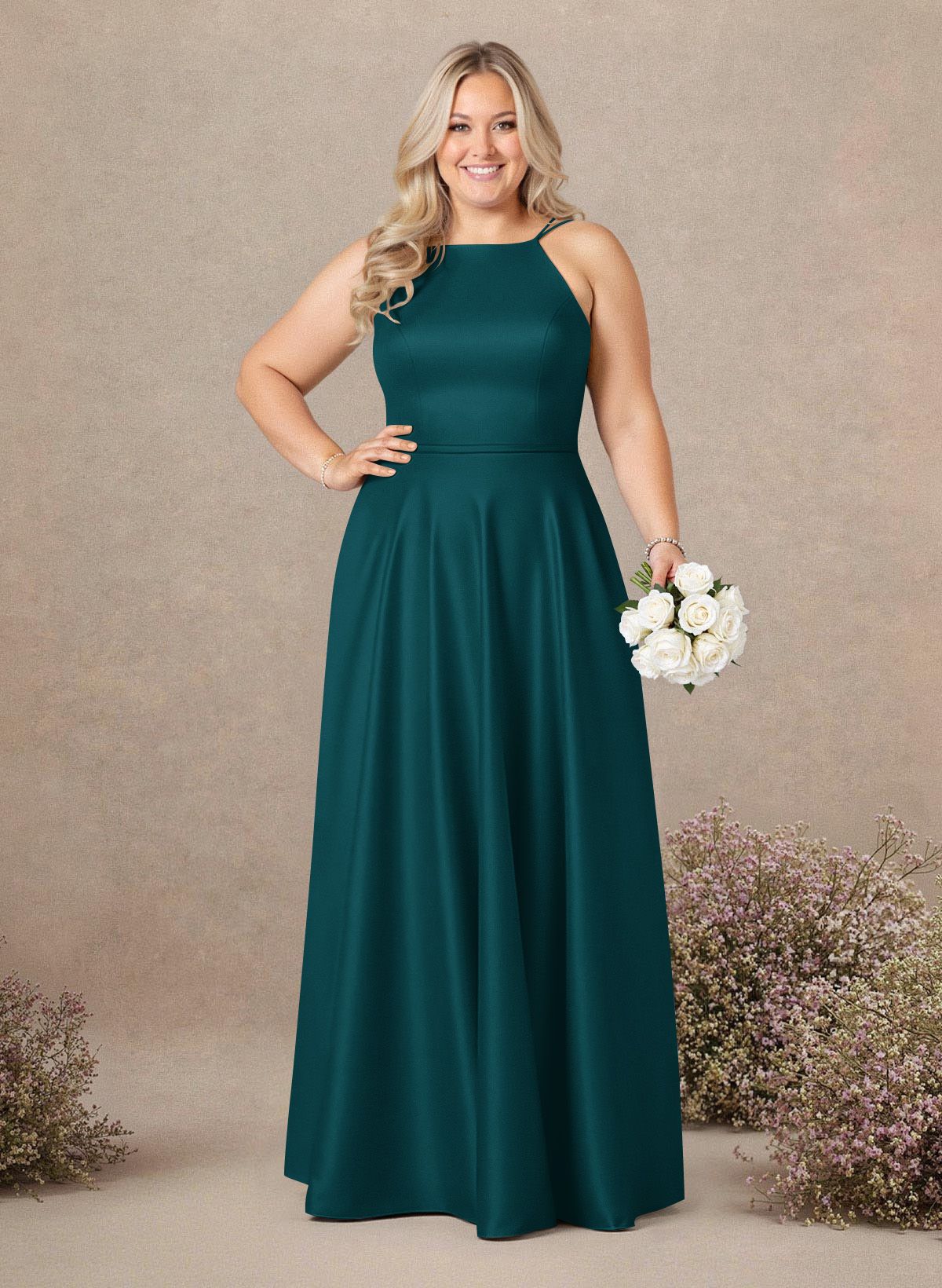 Classic Scoop Neck A-Line Floor-Length Satin Bridesmaid Dresses, product image 200