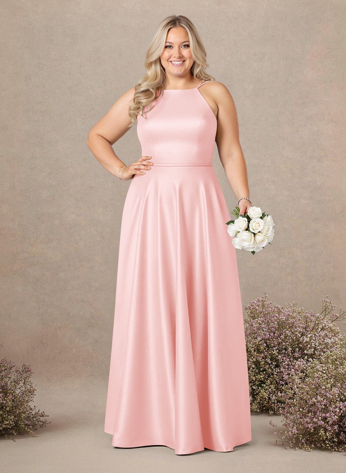 Classic Scoop Neck A-Line Floor-Length Satin Bridesmaid Dresses, product image 234