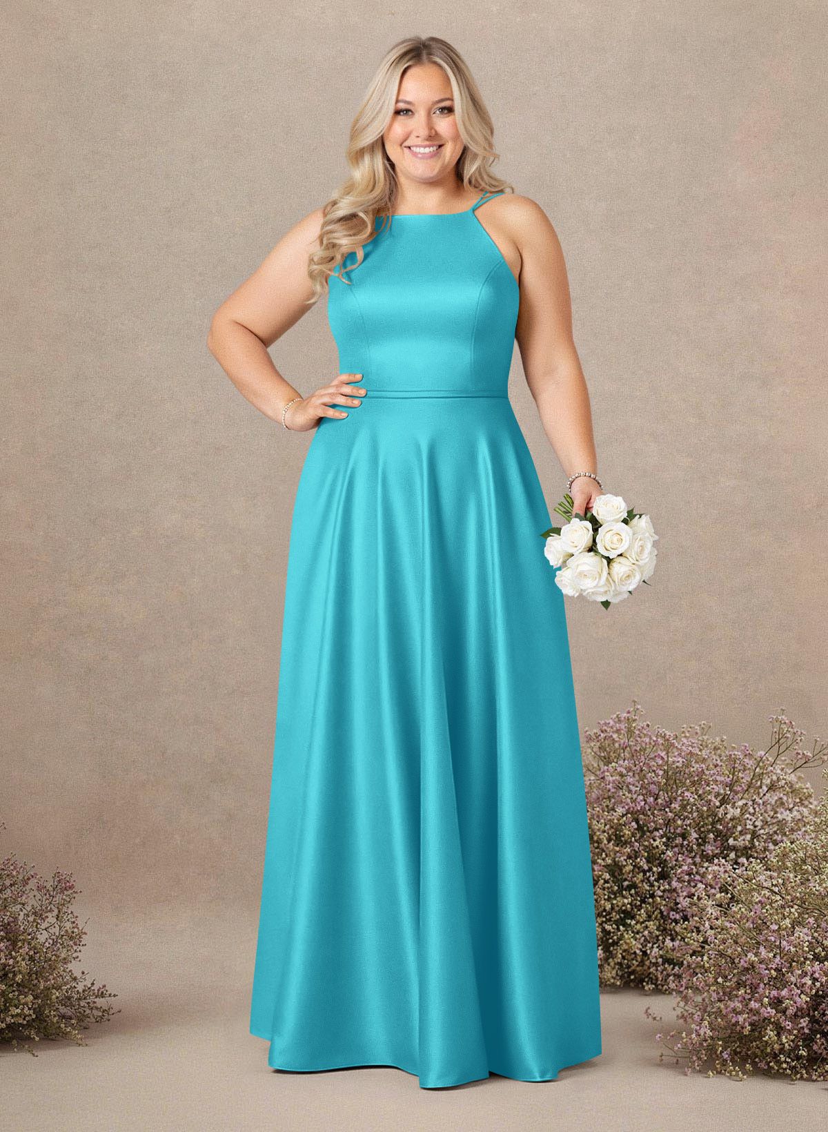 Classic Scoop Neck A-Line Floor-Length Satin Bridesmaid Dresses, product image 260