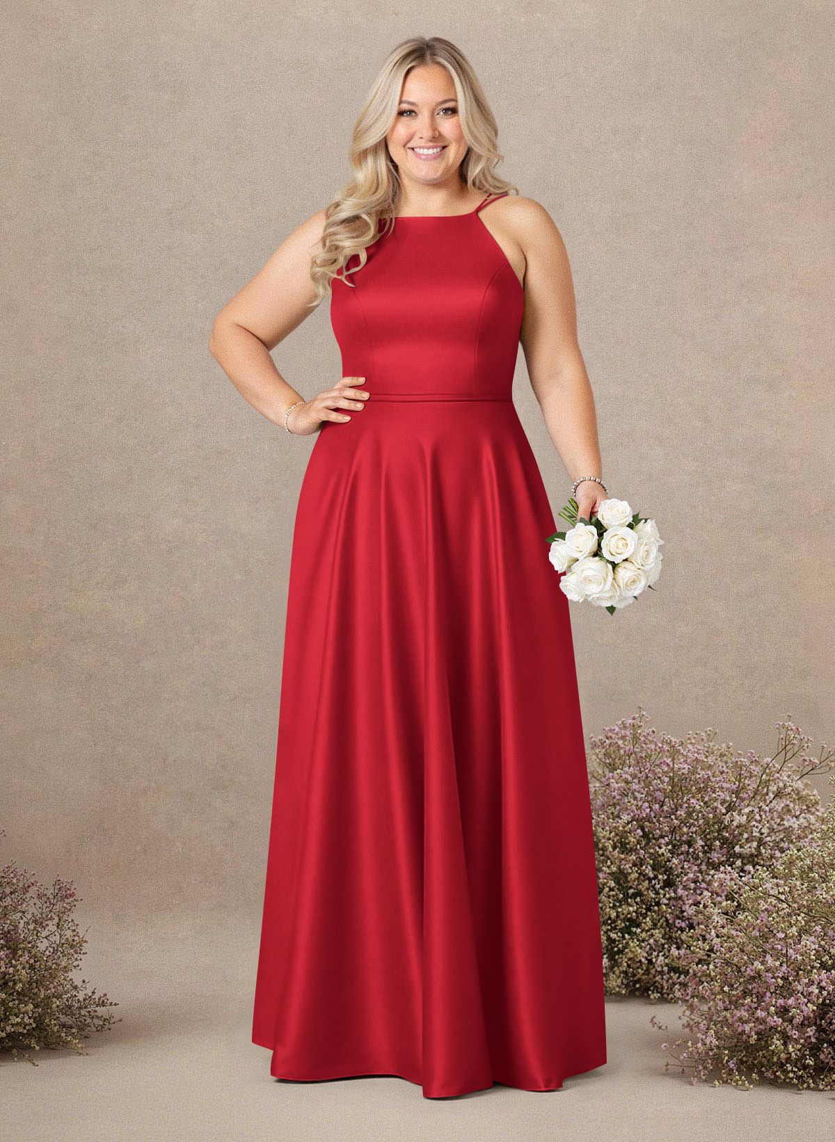 Classic Scoop Neck A-Line Floor-Length Satin Bridesmaid Dresses, product image 246