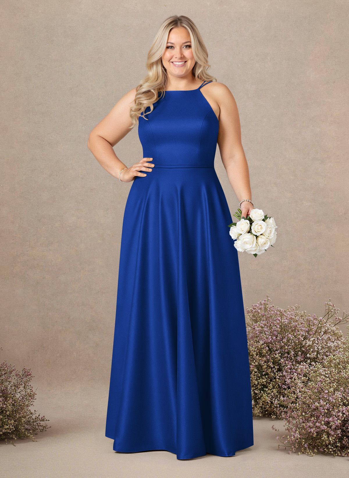 Classic Scoop Neck A-Line Floor-Length Satin Bridesmaid Dresses, product image 264