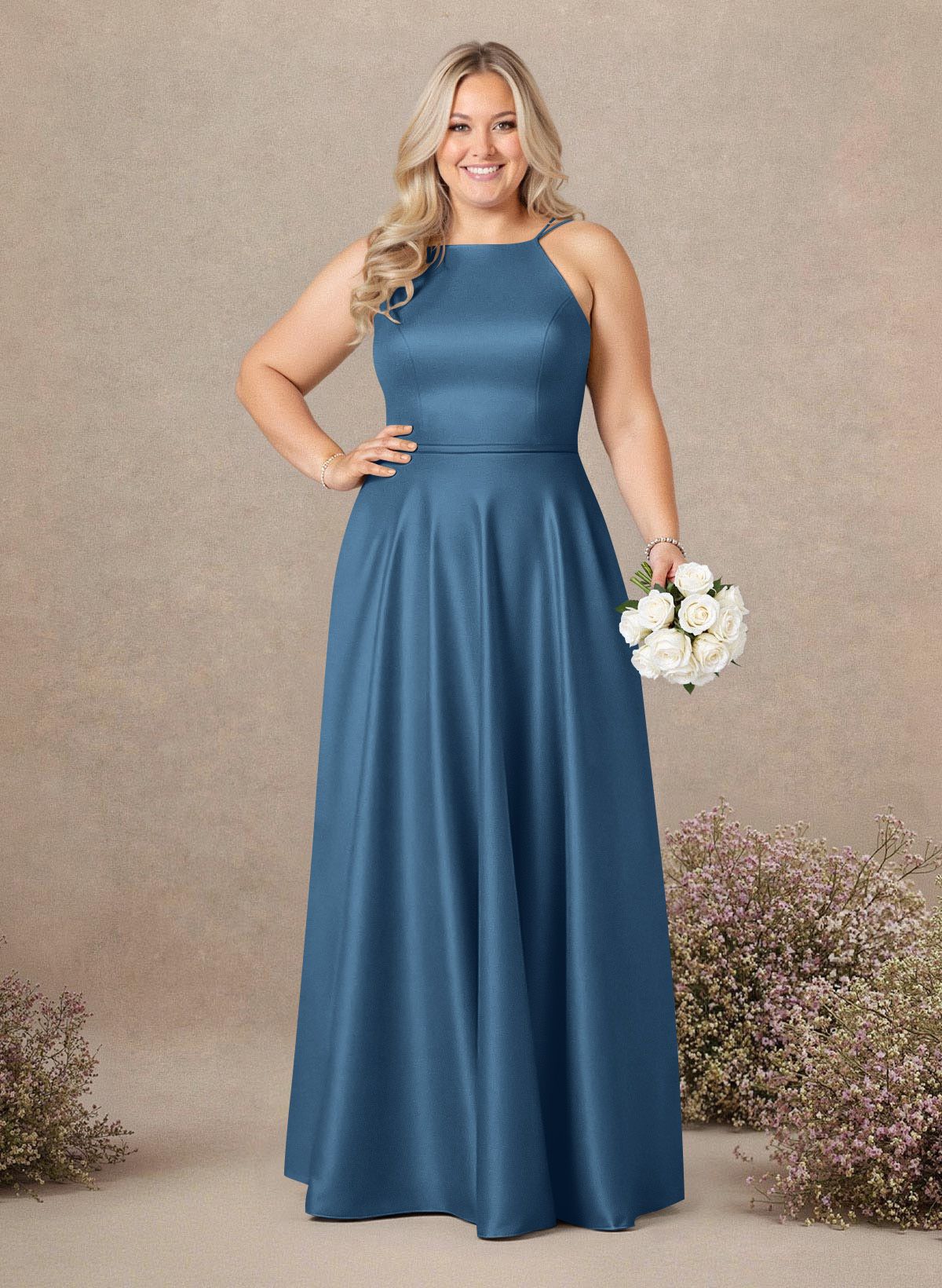 Classic Scoop Neck A-Line Floor-Length Satin Bridesmaid Dresses, product image 270