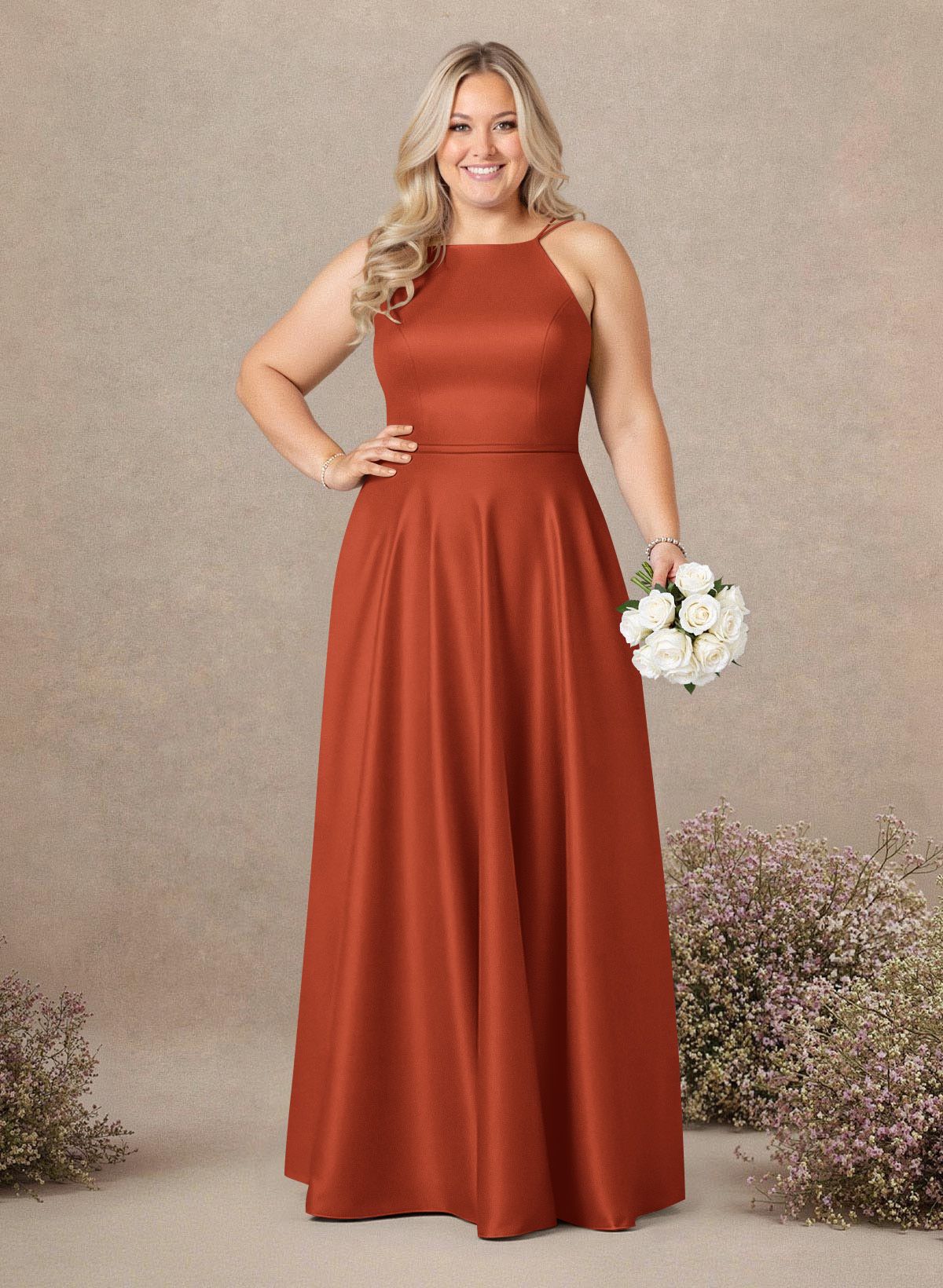Classic Scoop Neck A-Line Floor-Length Satin Bridesmaid Dresses, product image 146