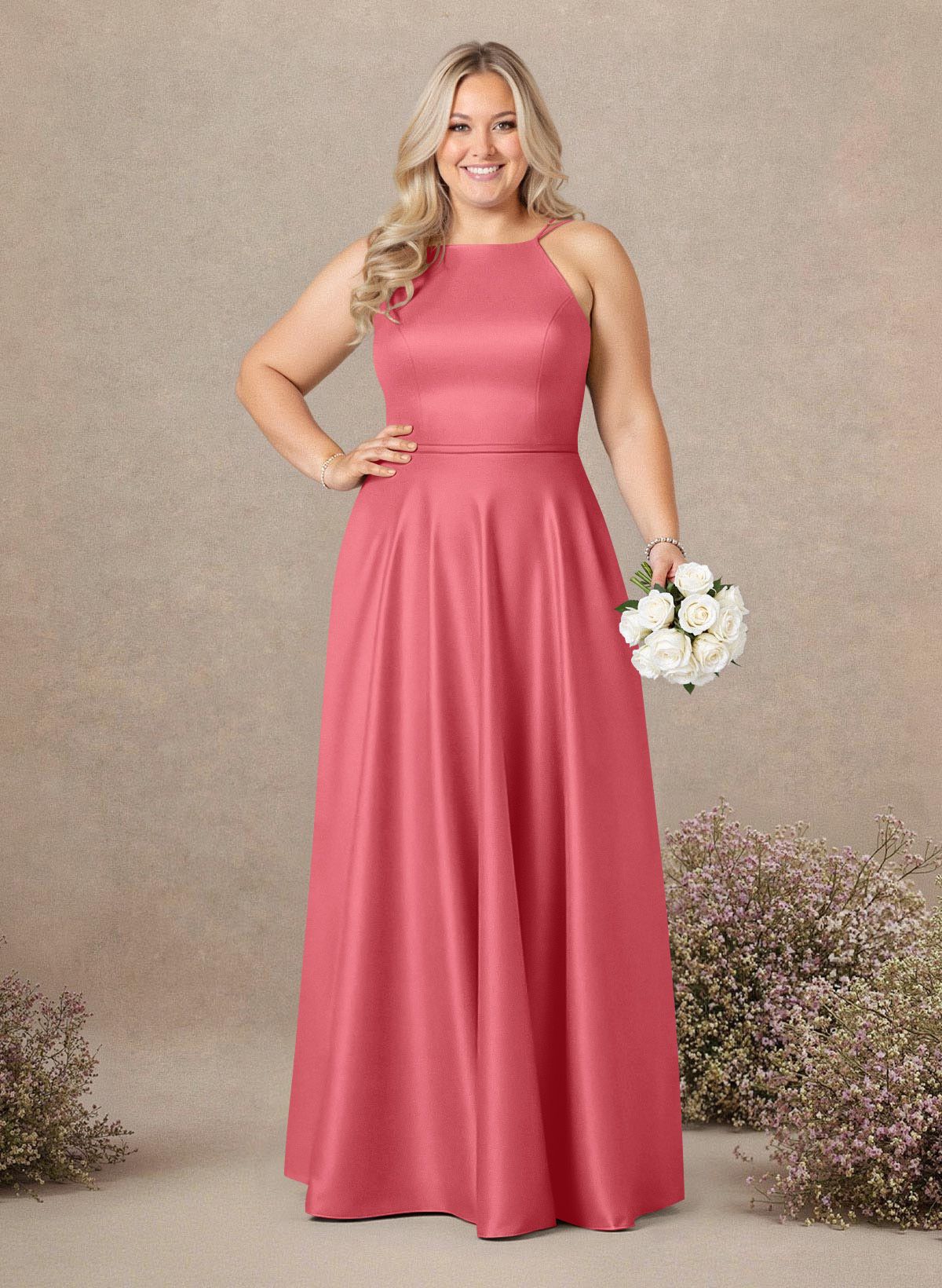 Classic Scoop Neck A-Line Floor-Length Satin Bridesmaid Dresses, product image 242