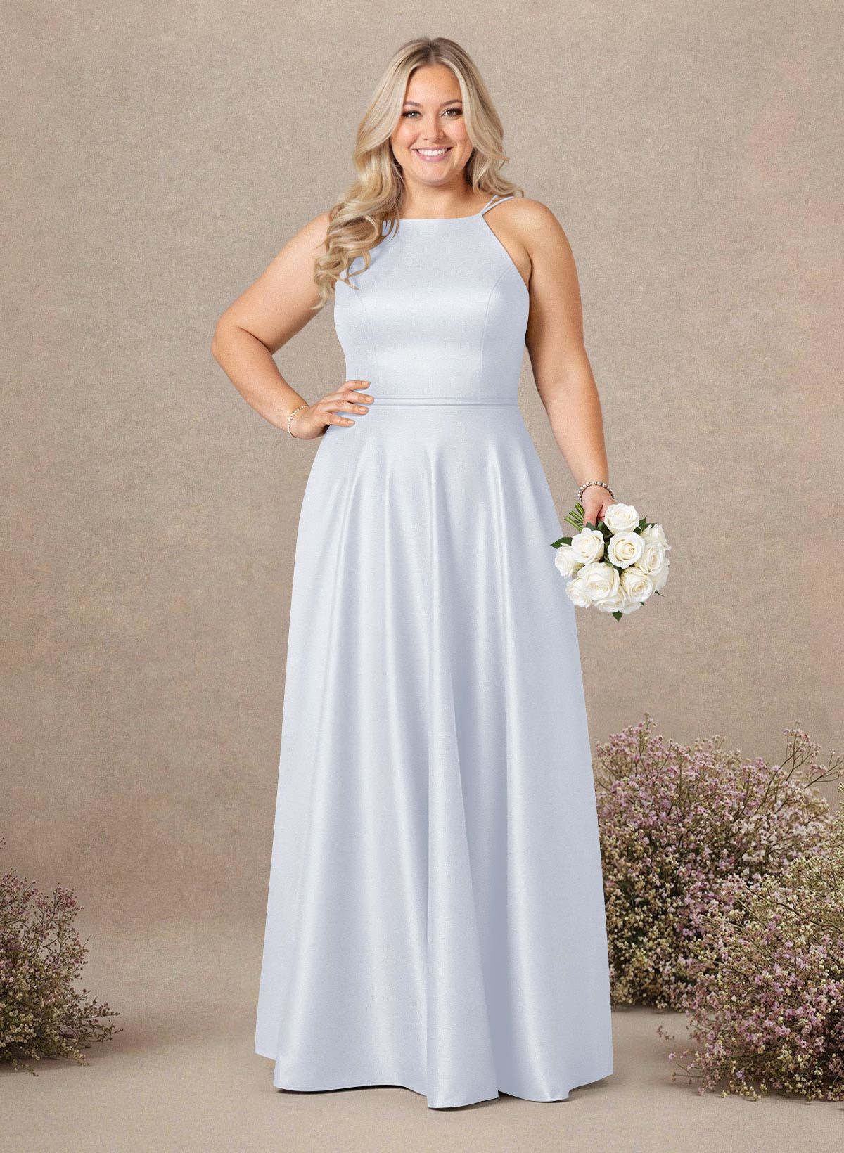 Classic Scoop Neck A-Line Floor-Length Satin Bridesmaid Dresses, product image 172