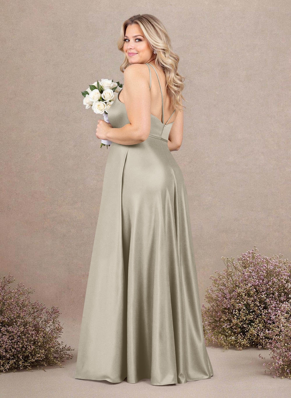 Classic Scoop Neck A-Line Floor-Length Satin Bridesmaid Dresses, product image 159