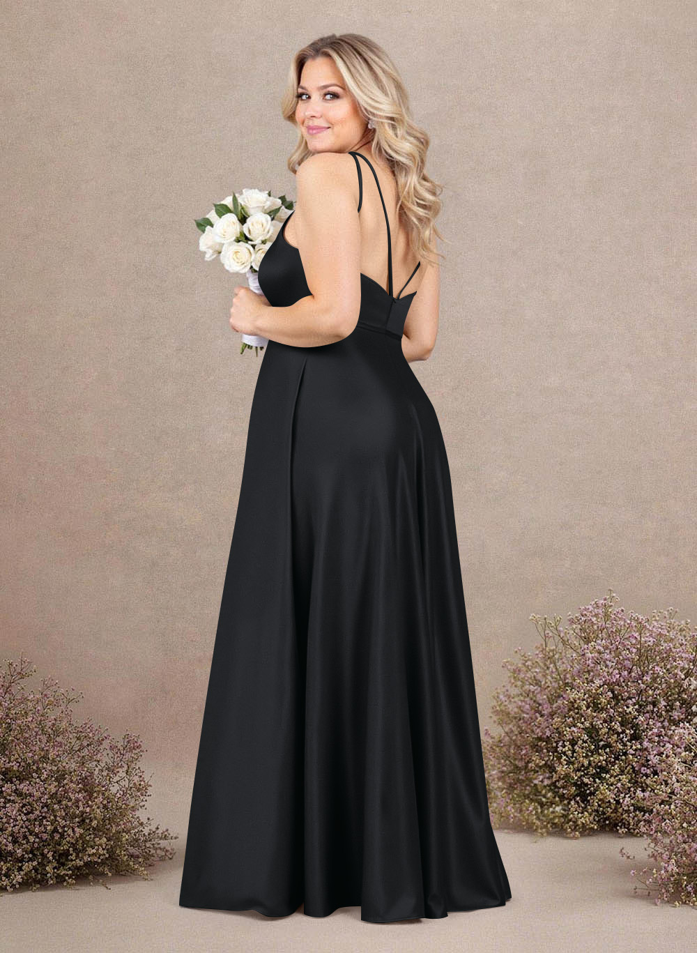 Classic Scoop Neck A-Line Floor-Length Satin Bridesmaid Dresses, product image 167