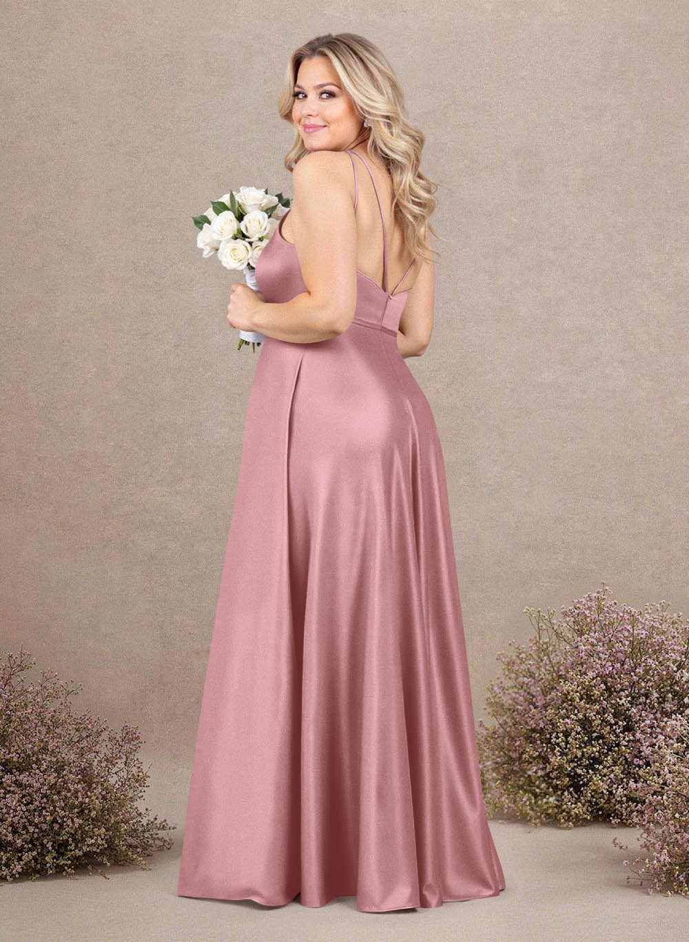 Classic Scoop Neck A-Line Floor-Length Satin Bridesmaid Dresses, product image 237